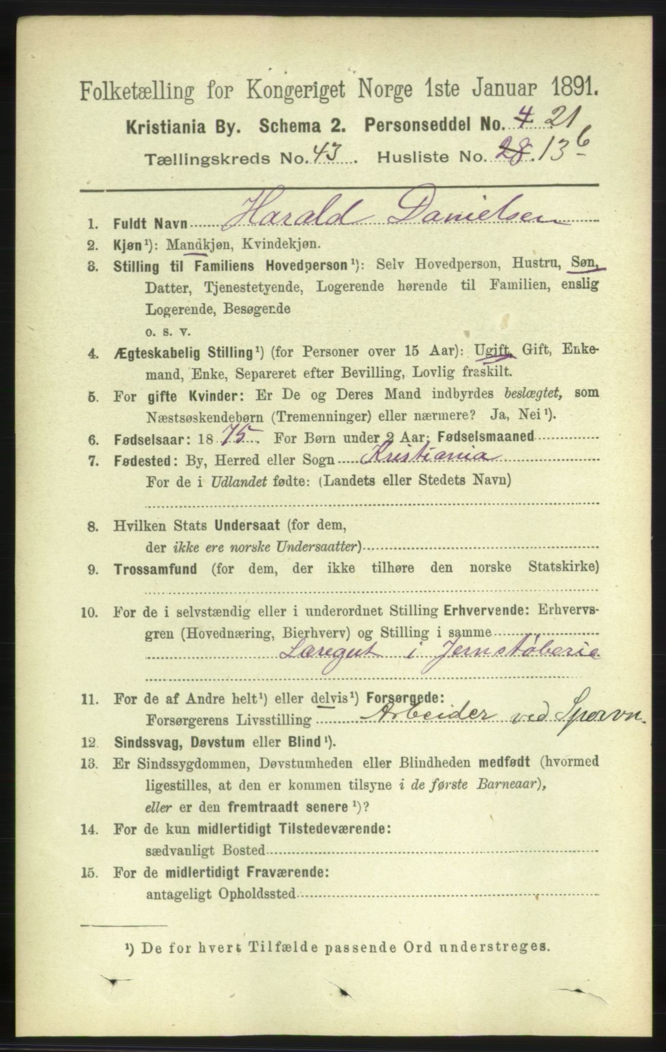 RA, 1891 census for 0301 Kristiania, 1891, p. 26112