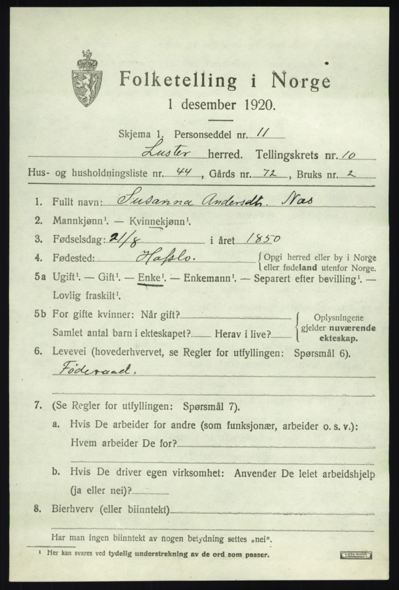 SAB, 1920 census for Luster, 1920, p. 5780