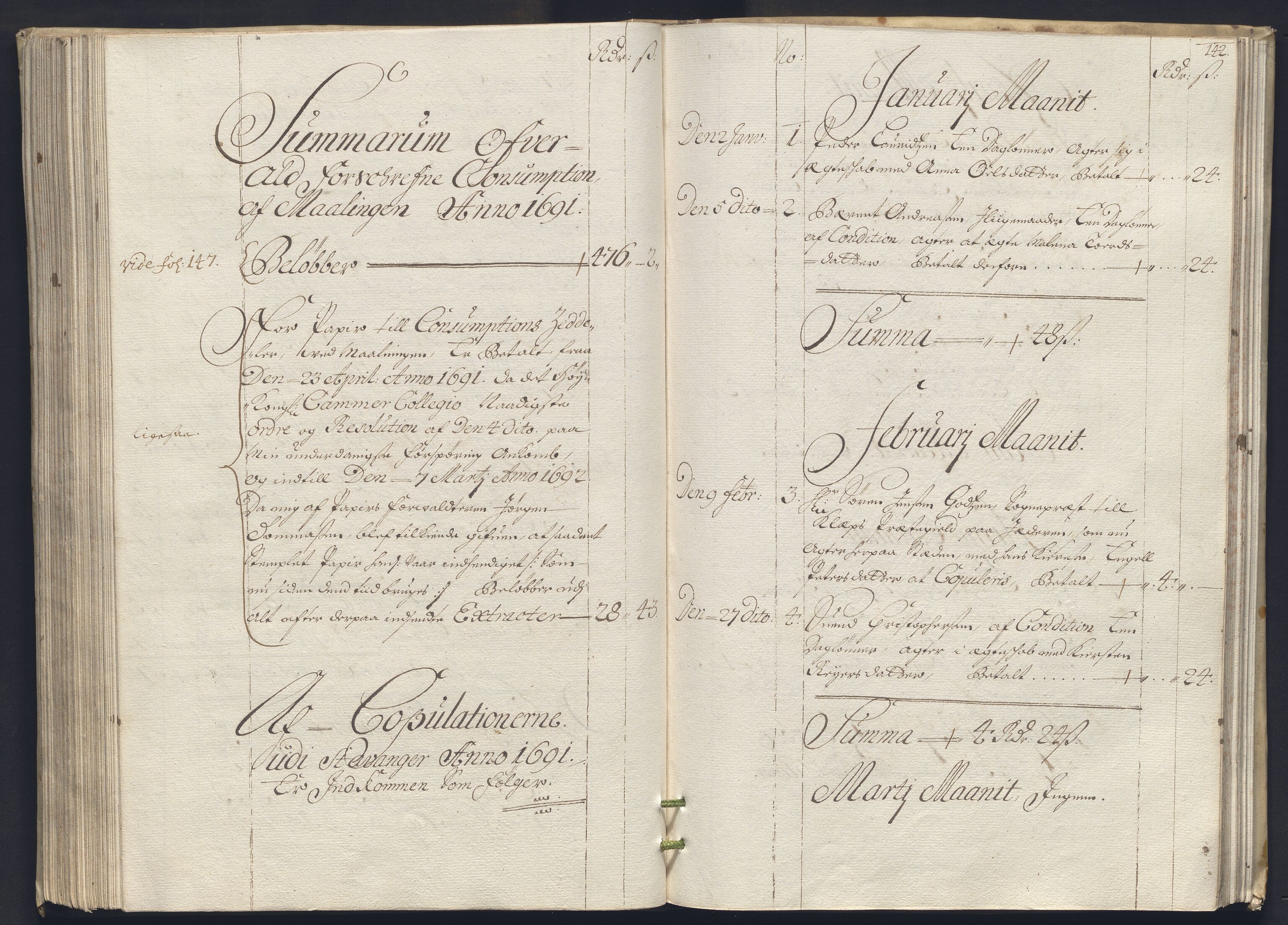 Rentekammeret inntil 1814, Reviderte regnskaper, Byregnskaper, RA/EA-4066/R/Ro/L0333: [O25] Konsumpsjonsregnskap, 1690-1704, p. 432