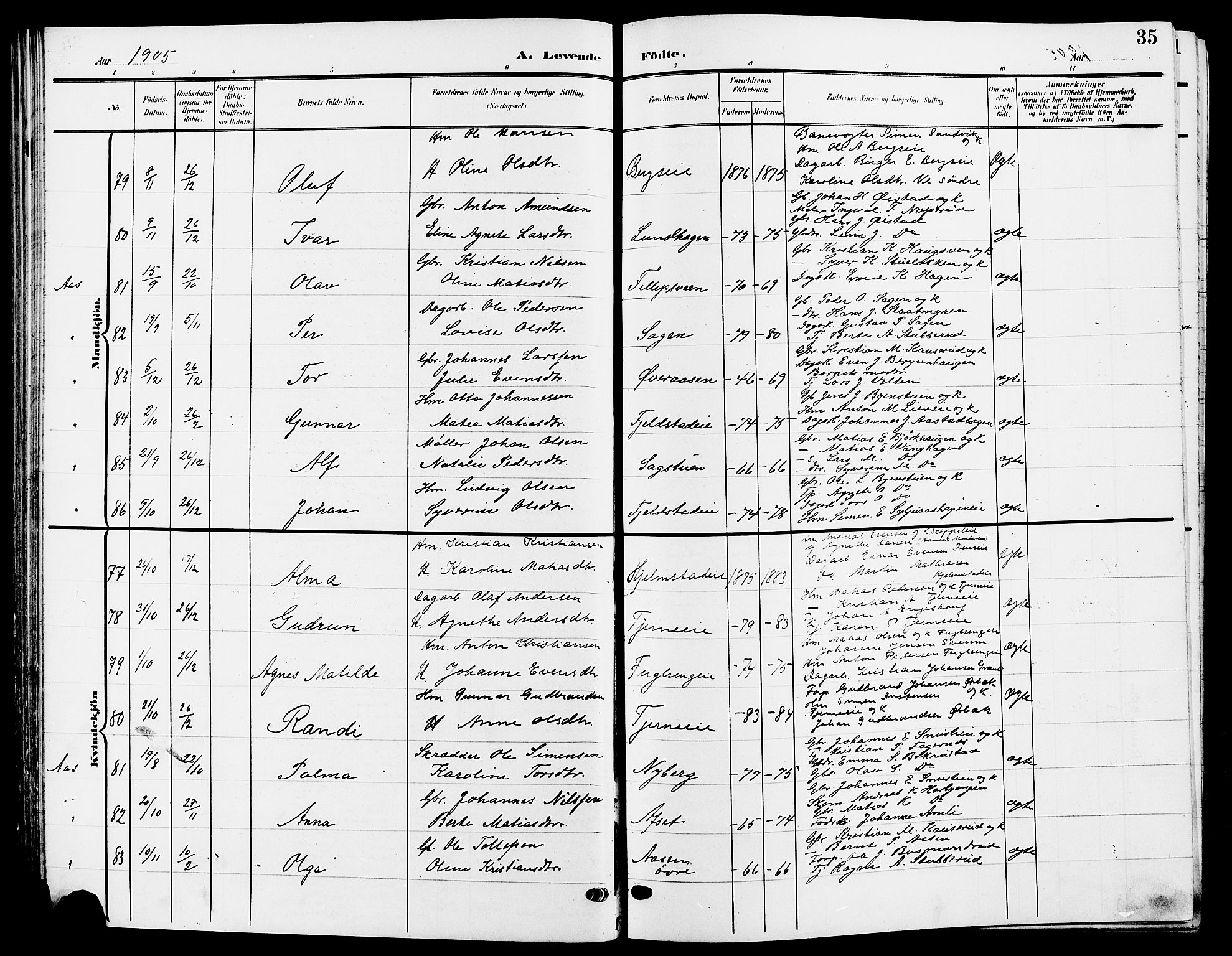 Ringsaker prestekontor, AV/SAH-PREST-014/L/La/L0015: Parish register (copy) no. 15, 1903-1912, p. 35