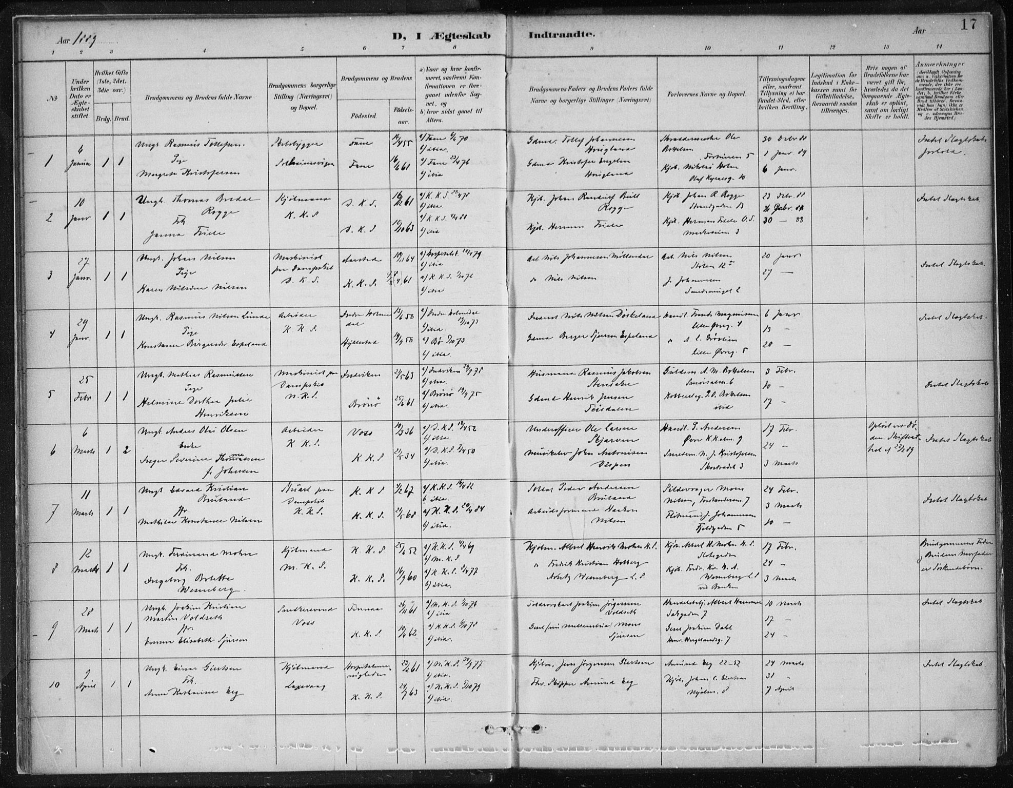 Korskirken sokneprestembete, SAB/A-76101/H/Hab: Parish register (copy) no. D 3, 1887-1906, p. 17