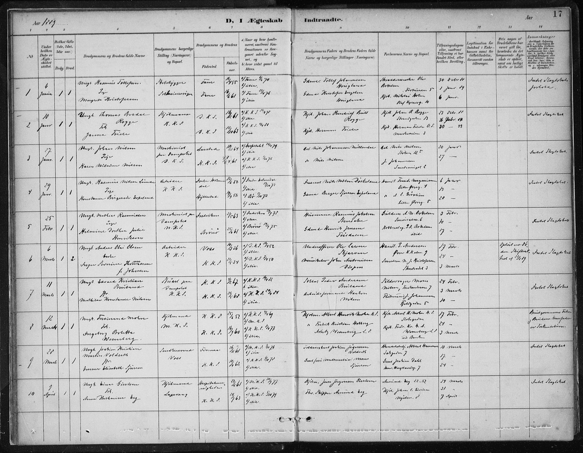 Korskirken sokneprestembete, AV/SAB-A-76101/H/Hab: Parish register (copy) no. D 3, 1887-1906, p. 17