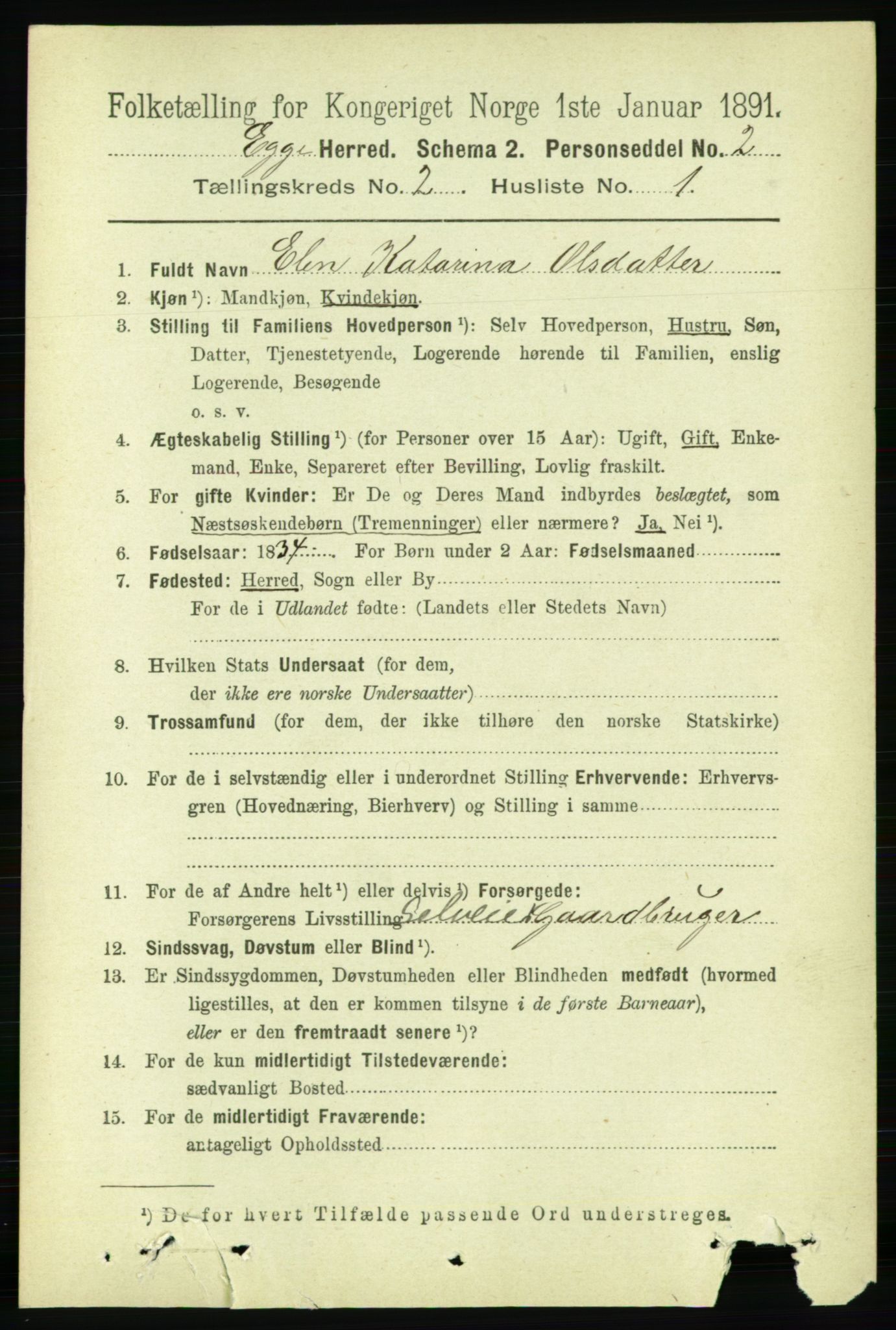 RA, 1891 census for 1733 Egge, 1891, p. 505