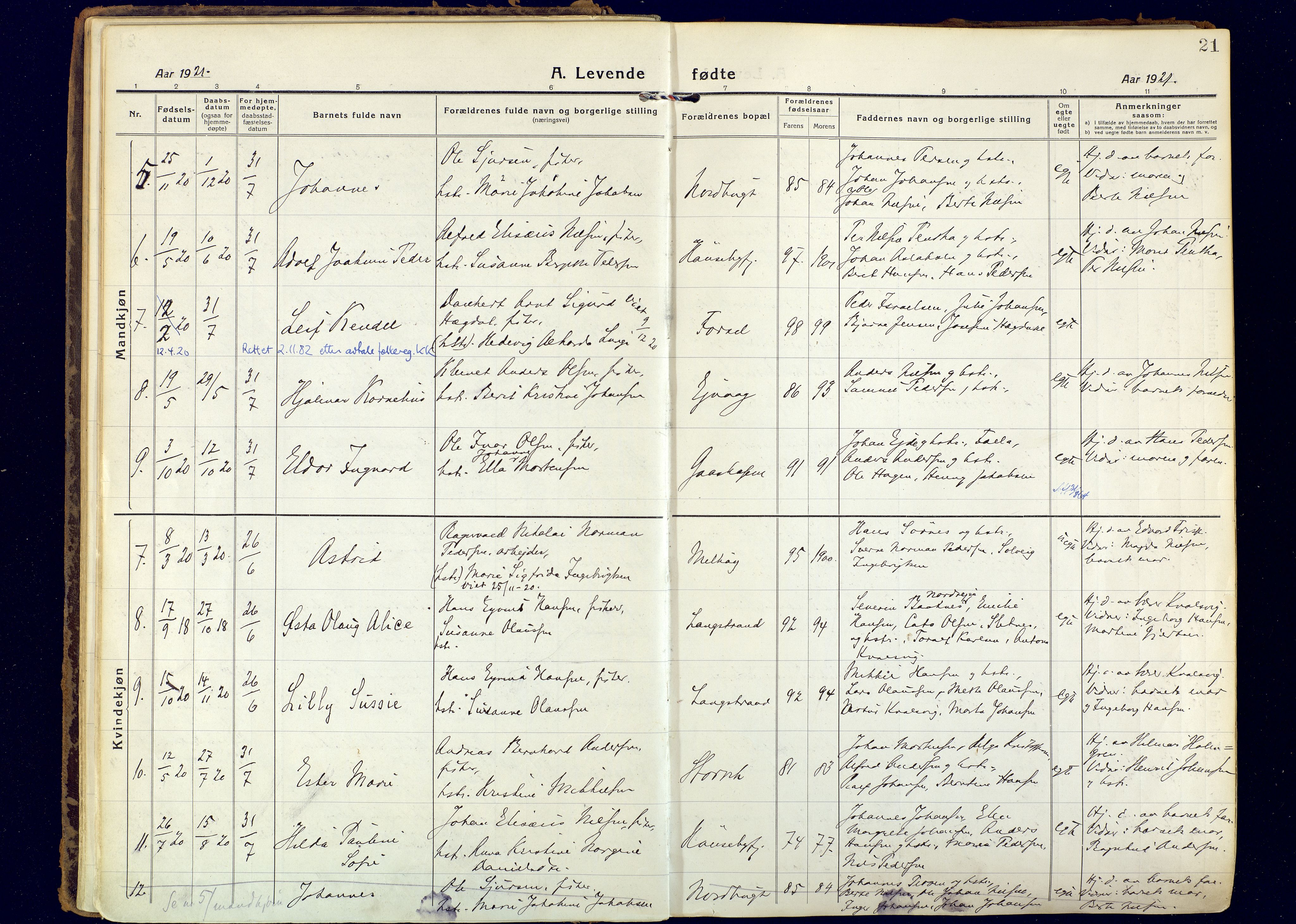 Hammerfest sokneprestkontor, AV/SATØ-S-1347/H/Ha/L0018.kirke: Parish register (official) no. 18, 1918-1933, p. 21