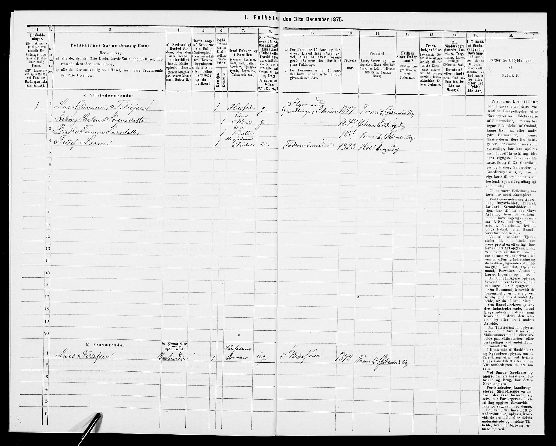 SAK, 1875 census for 0918P Austre Moland, 1875, p. 1103