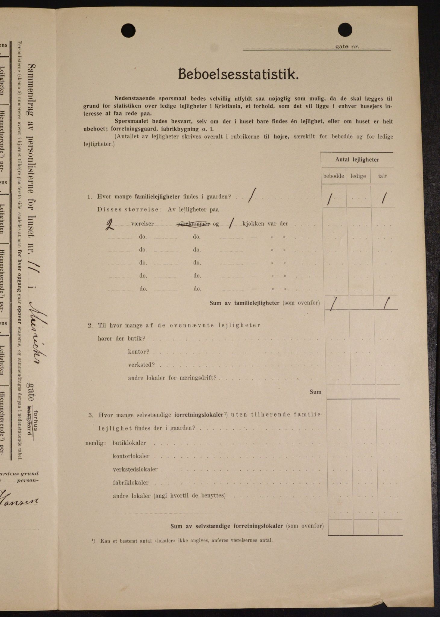 OBA, Municipal Census 1909 for Kristiania, 1909, p. 1201