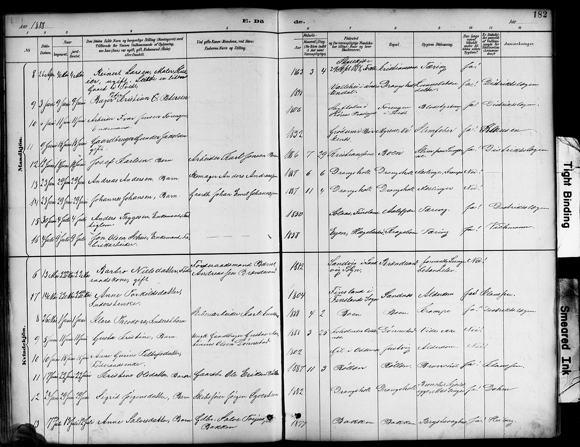 Tveit sokneprestkontor, AV/SAK-1111-0043/F/Fb/L0004: Parish register (copy) no. B 4, 1887-1914, p. 182