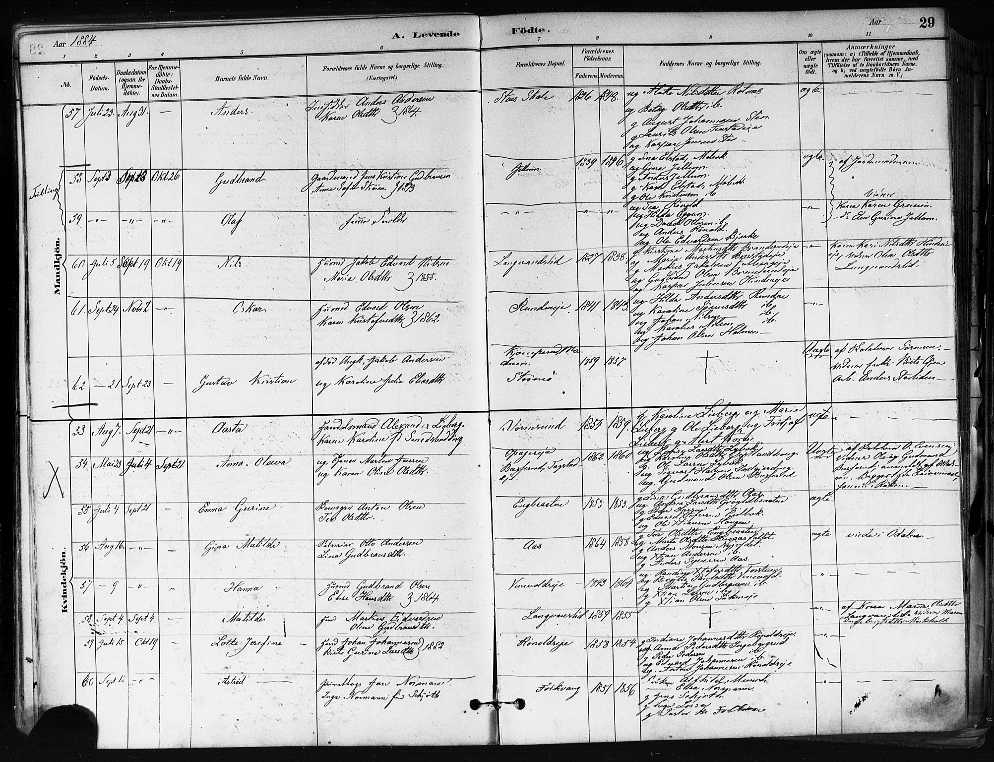 Nes prestekontor Kirkebøker, AV/SAO-A-10410/F/Fa/L0010: Parish register (official) no. I 10, 1883-1898, p. 29