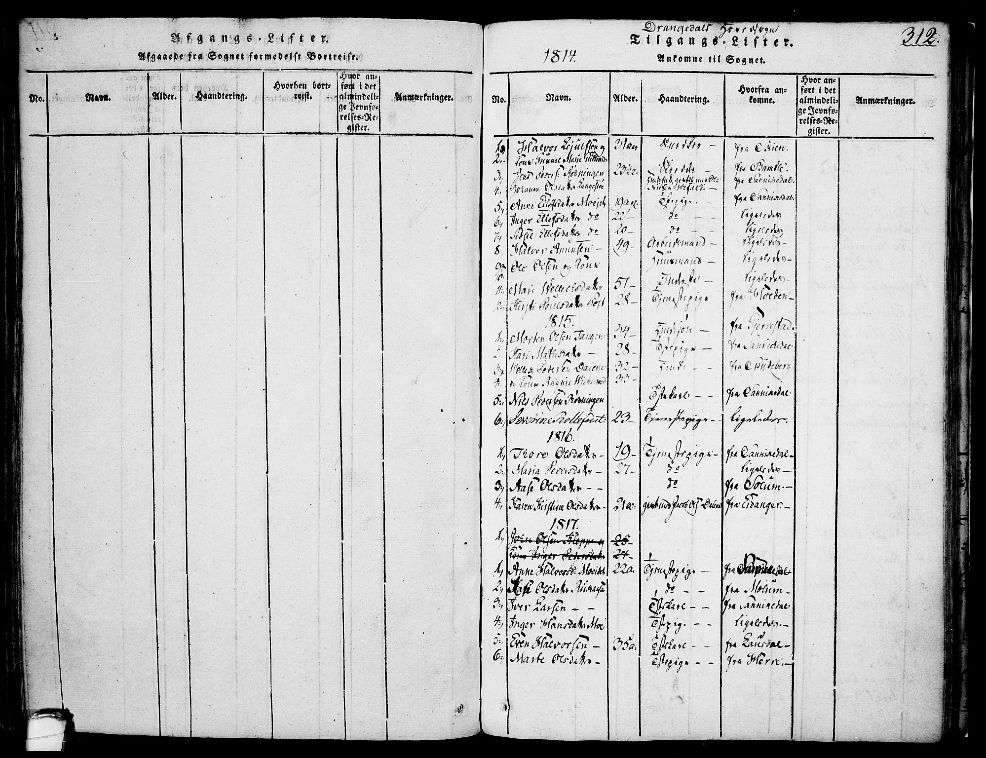 Drangedal kirkebøker, SAKO/A-258/F/Fa/L0005: Parish register (official) no. 5 /1, 1814-1831, p. 312