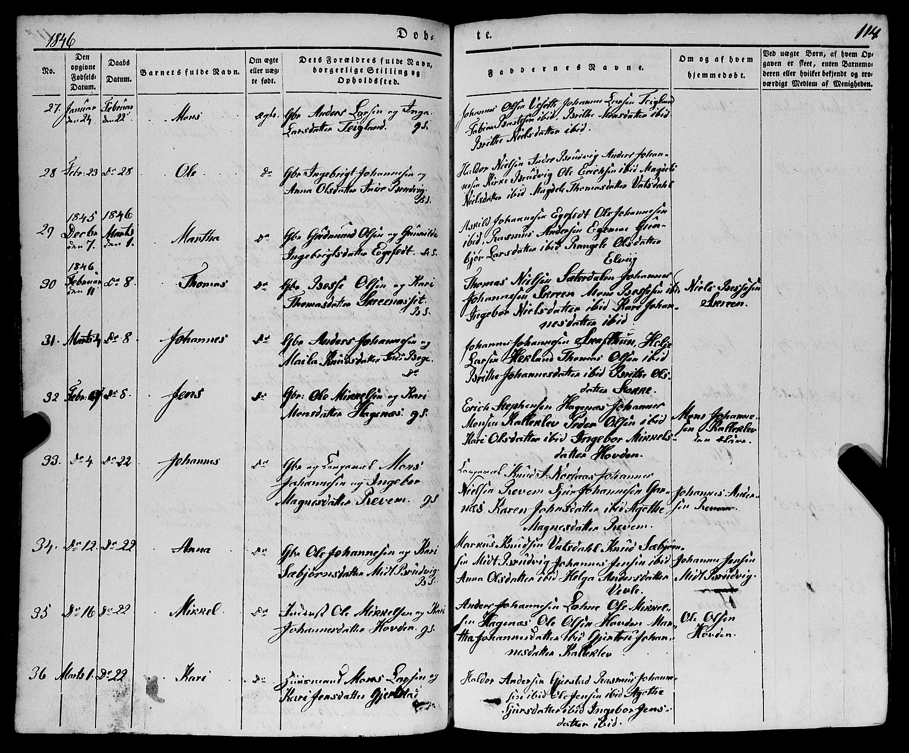 Haus sokneprestembete, AV/SAB-A-75601/H/Haa: Parish register (official) no. A 15, 1838-1847, p. 114