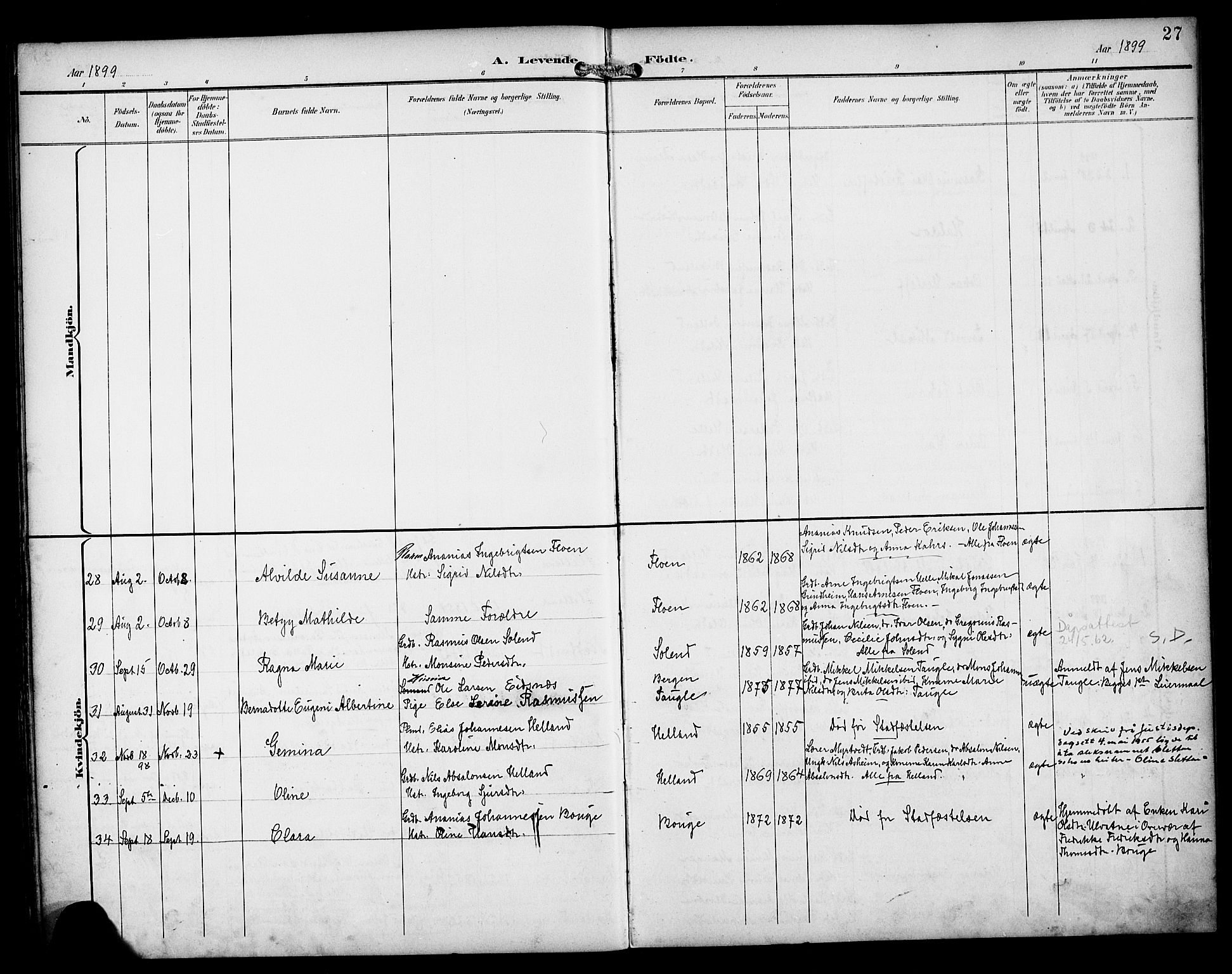 Manger sokneprestembete, AV/SAB-A-76801/H/Haa: Parish register (official) no. B 2, 1893-1906, p. 27