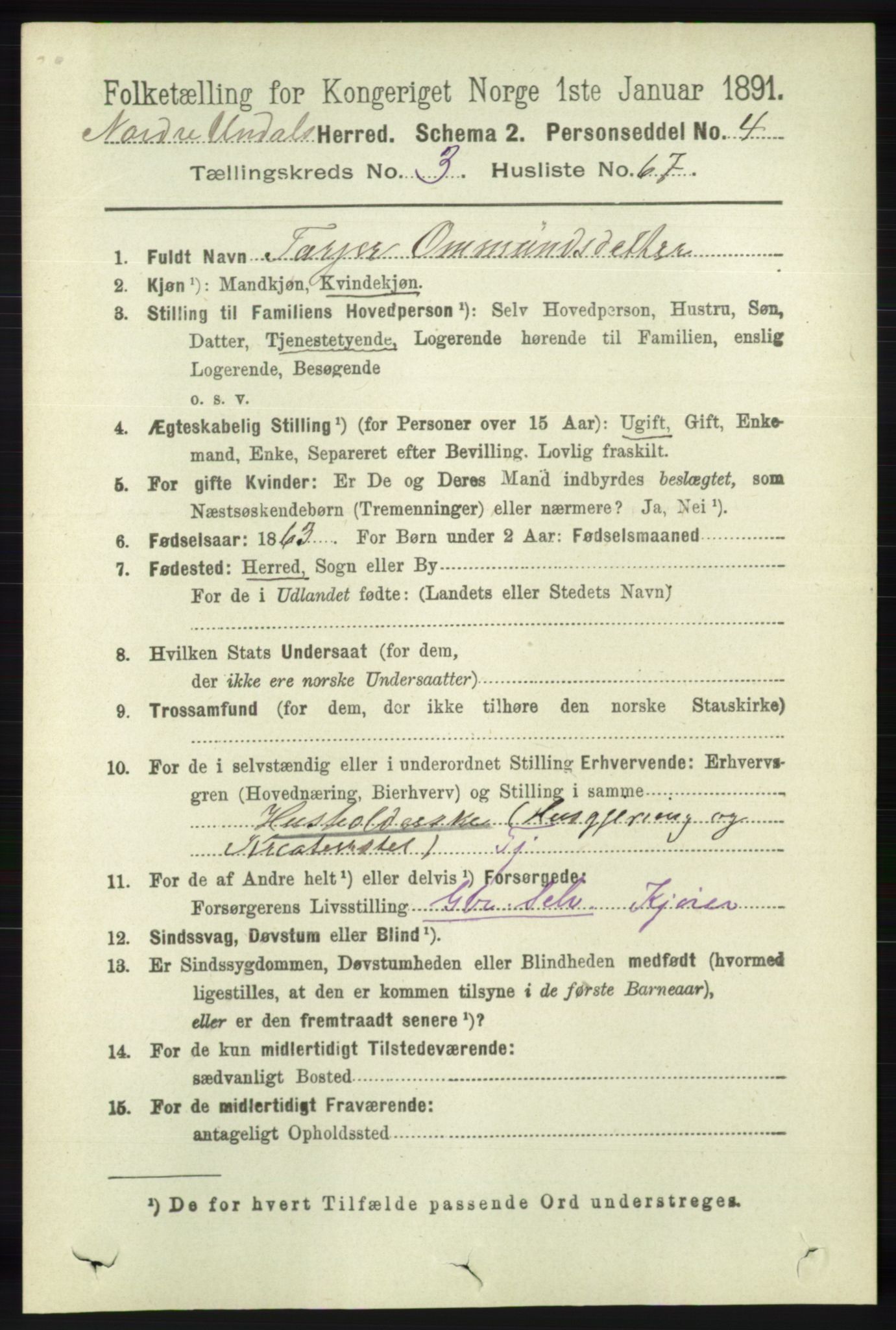 RA, 1891 census for 1028 Nord-Audnedal, 1891, p. 1069