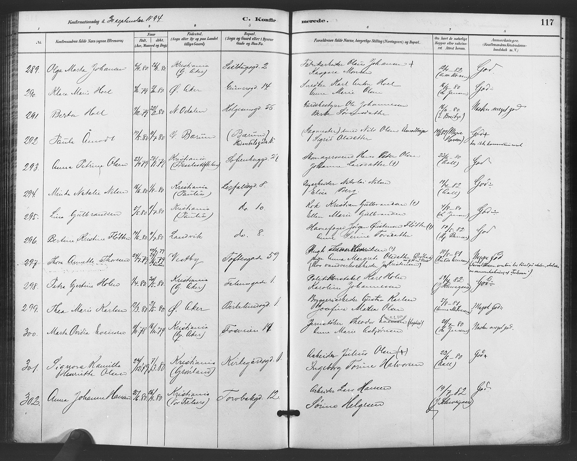 Paulus prestekontor Kirkebøker, AV/SAO-A-10871/F/Fa/L0006: Parish register (official) no. 6, 1889-1896, p. 117