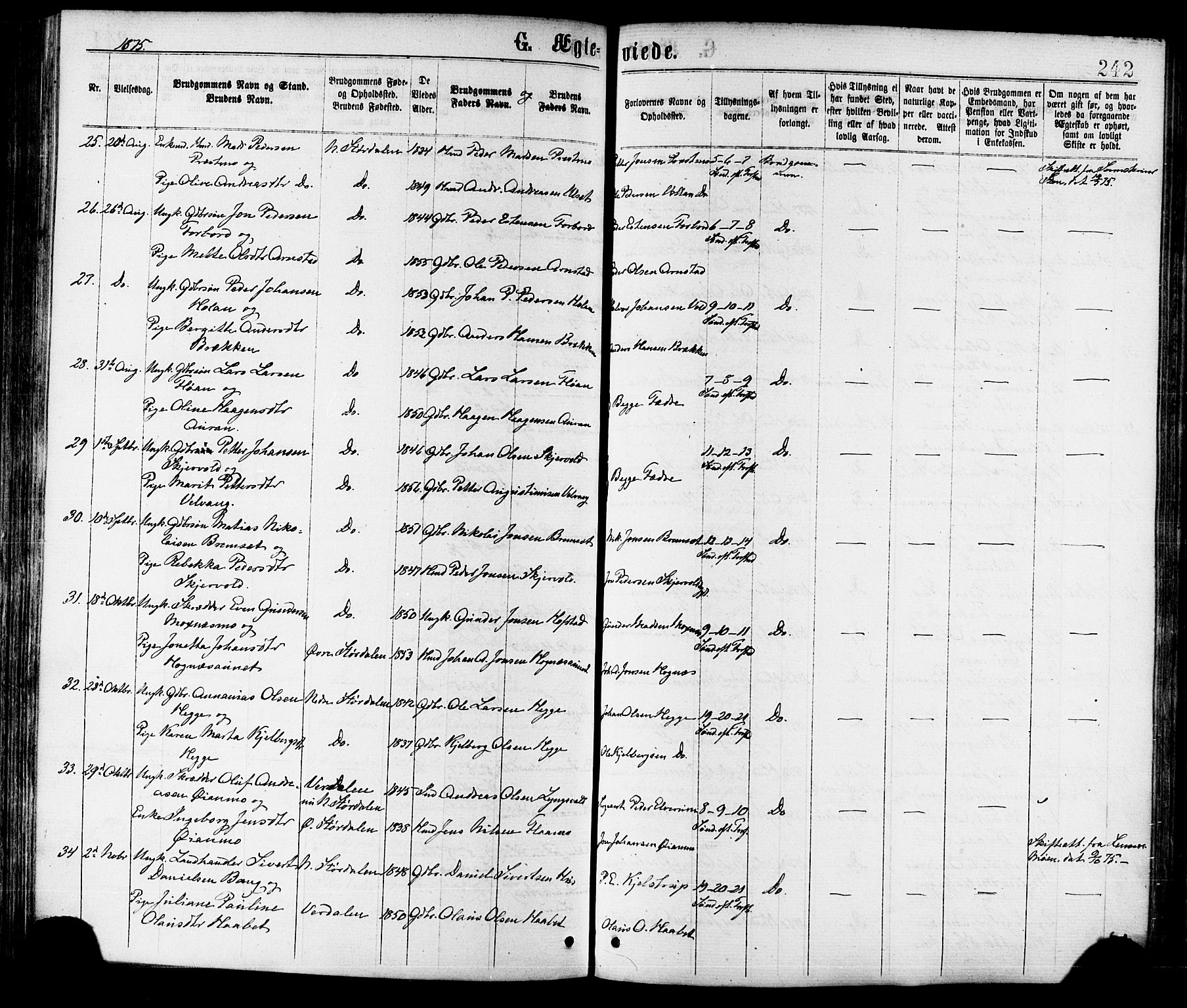 Ministerialprotokoller, klokkerbøker og fødselsregistre - Nord-Trøndelag, SAT/A-1458/709/L0076: Parish register (official) no. 709A16, 1871-1879, p. 242