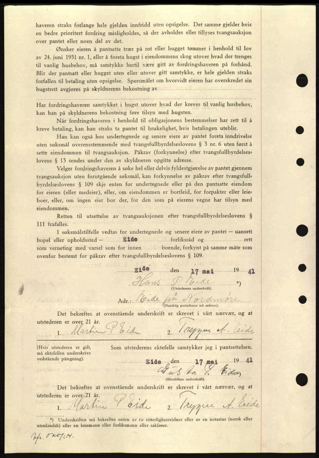 Nordmøre sorenskriveri, AV/SAT-A-4132/1/2/2Ca: Mortgage book no. B88, 1941-1942, Diary no: : 906/1941