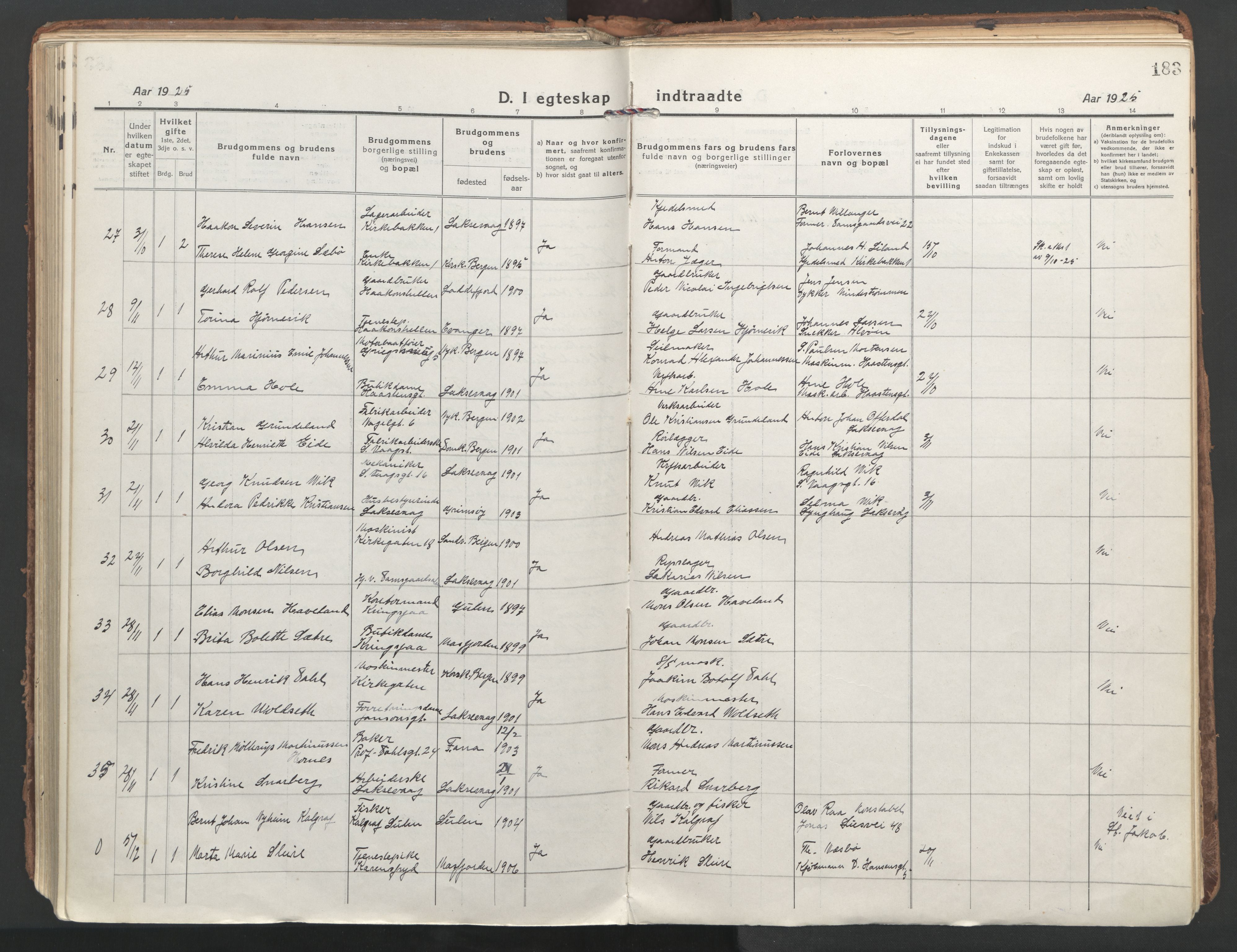 Laksevåg Sokneprestembete, AV/SAB-A-76501/H/Ha/Haa/Haaa/L0002: Parish register (official) no. A 2, 1917-1927, p. 183