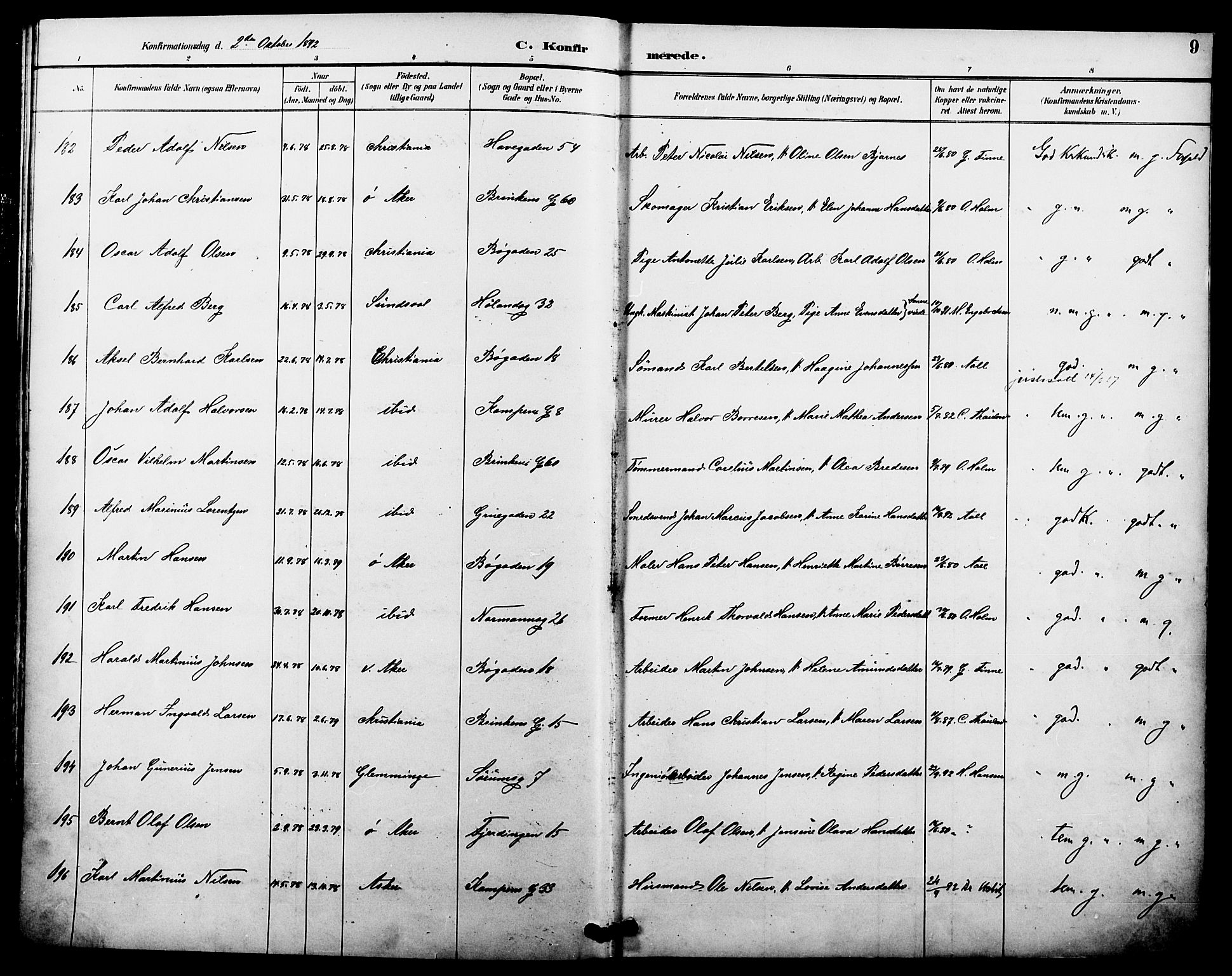 Kampen prestekontor Kirkebøker, AV/SAO-A-10853/F/Fa/L0008: Parish register (official) no. I 8, 1892-1902, p. 9