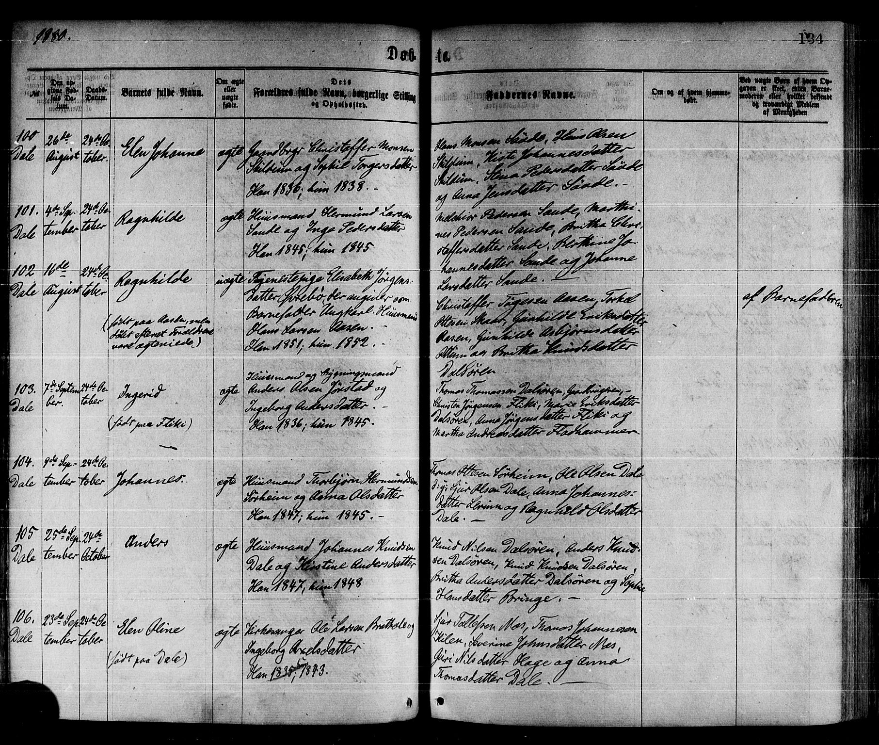 Luster sokneprestembete, AV/SAB-A-81101/H/Haa/Haaa/L0010: Parish register (official) no. A 10, 1871-1886, p. 134