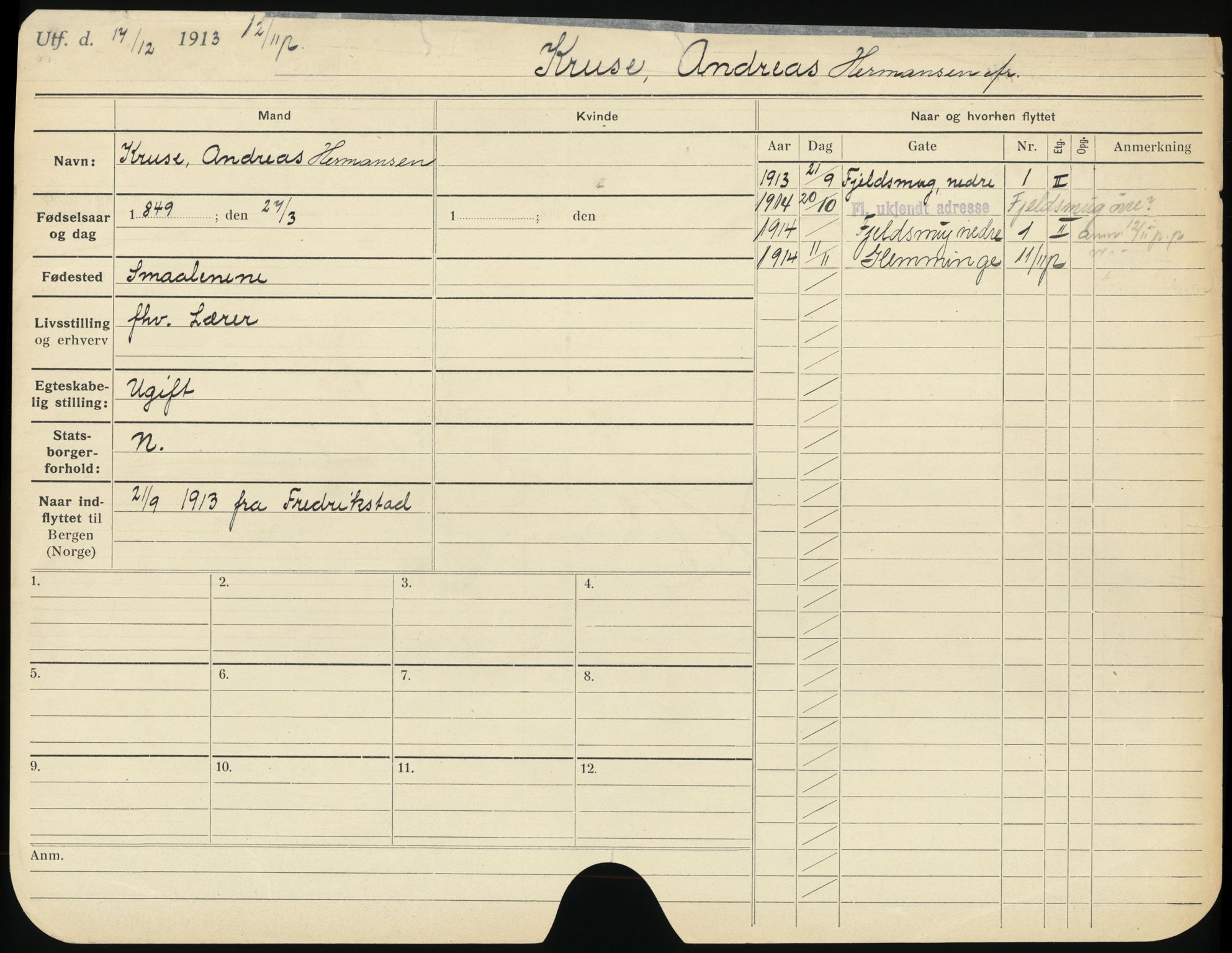 Bergen folkeregister, AV/SAB-A-17201/I/Ia/L0018: Utflyttet 1912 - 1920, Kruse - Larsen, M., 1912-1920