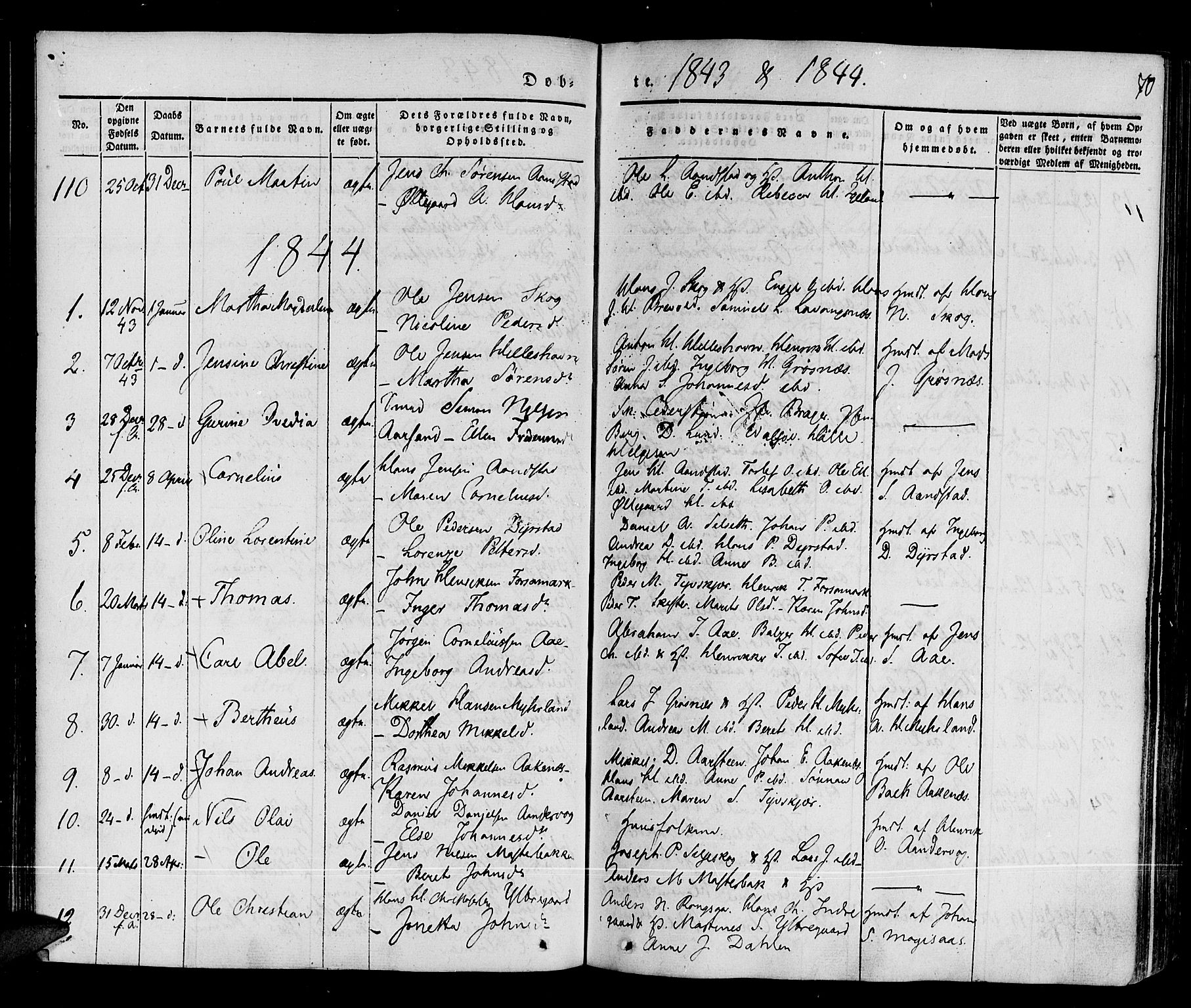 Ibestad sokneprestembete, AV/SATØ-S-0077/H/Ha/Haa/L0006kirke: Parish register (official) no. 6, 1837-1850, p. 70