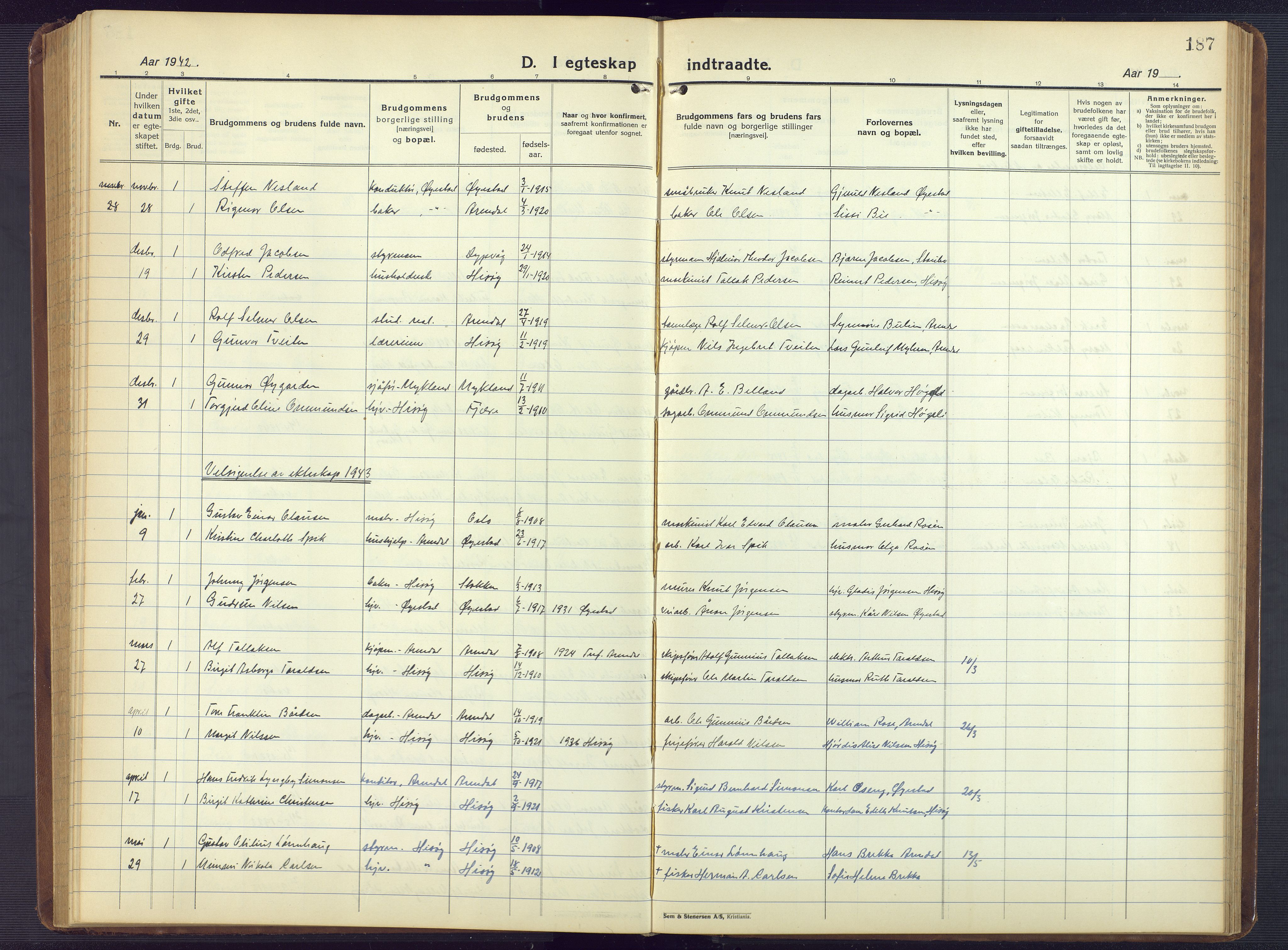 Hisøy sokneprestkontor, AV/SAK-1111-0020/F/Fb/L0005: Parish register (copy) no. B 5, 1924-1946, p. 187