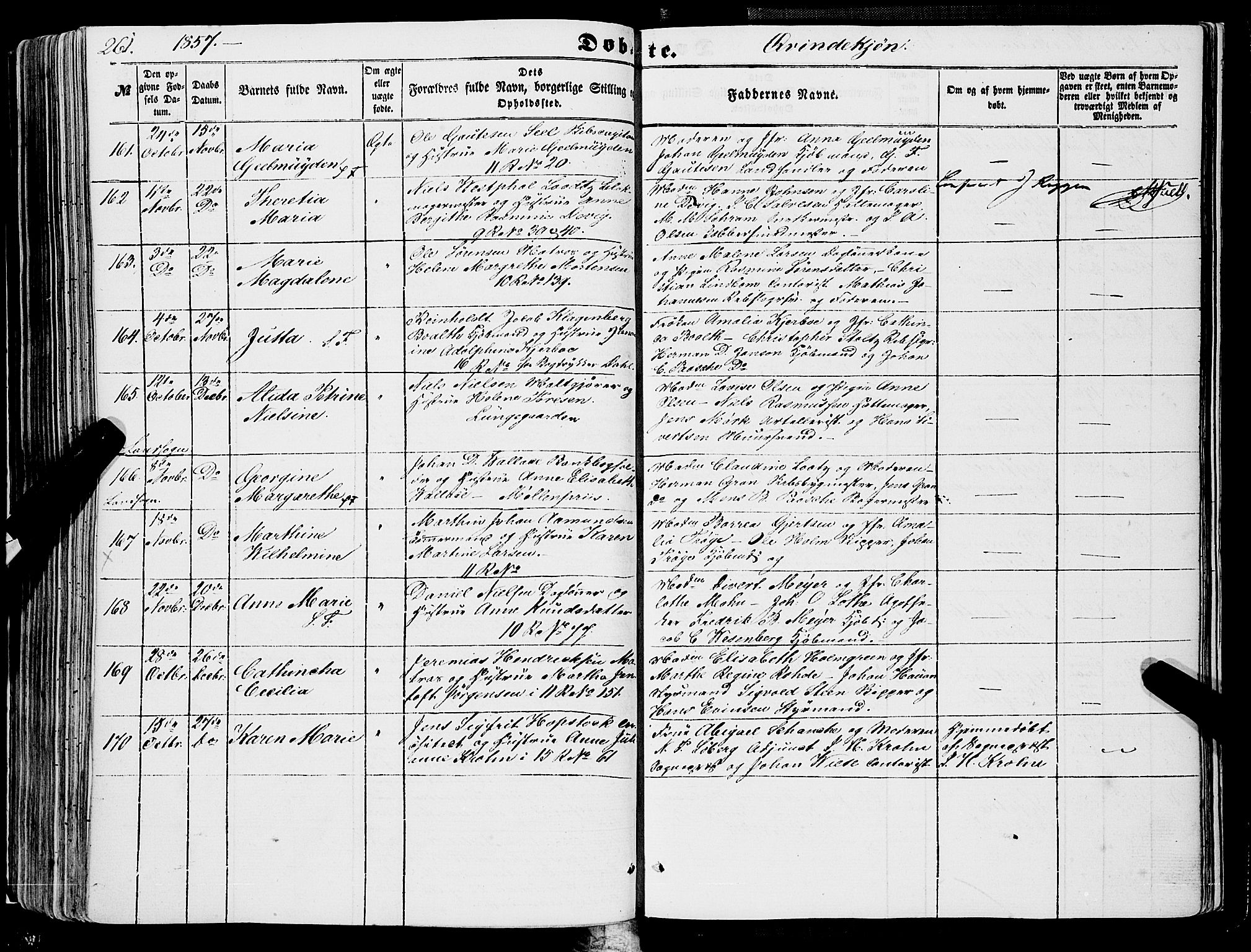 Domkirken sokneprestembete, SAB/A-74801/H/Haa/L0020: Parish register (official) no. B 3, 1851-1859, p. 261