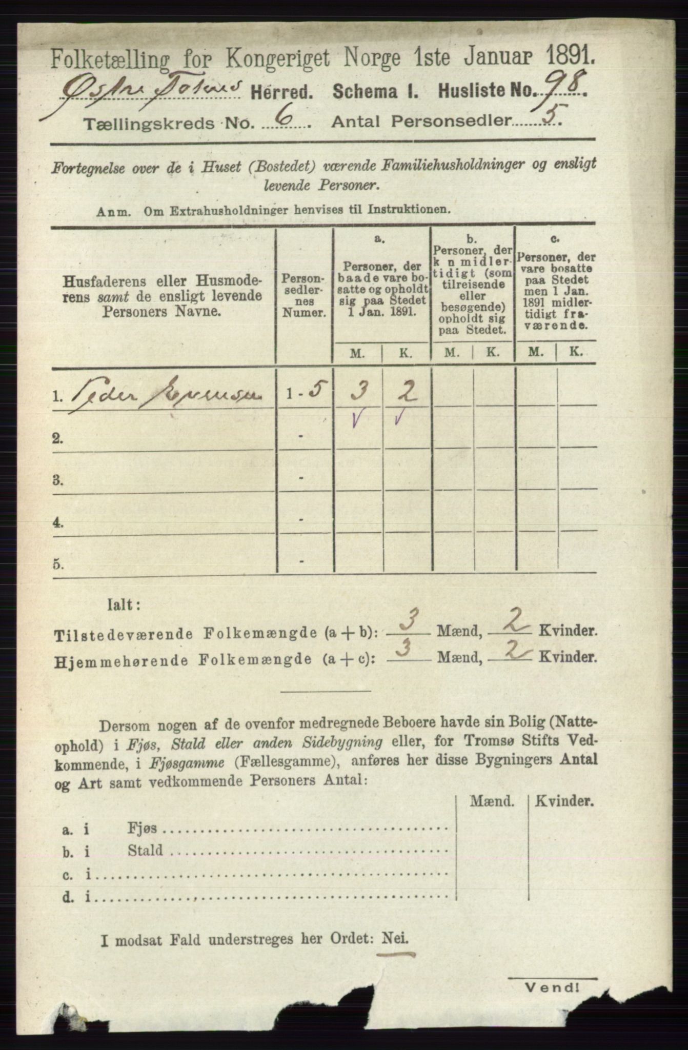 RA, 1891 census for 0528 Østre Toten, 1891, p. 3778