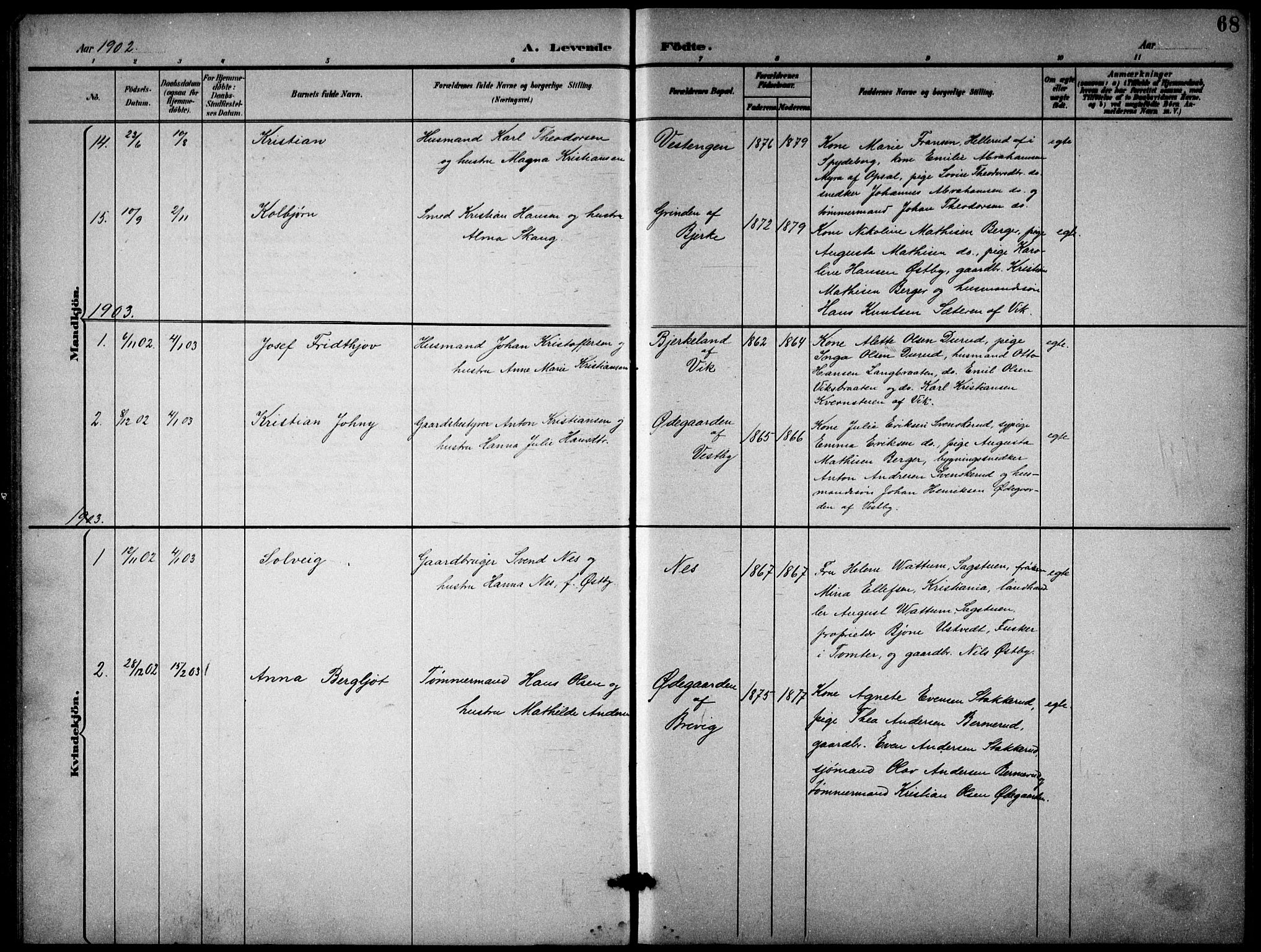 Enebakk prestekontor Kirkebøker, SAO/A-10171c/G/Gb/L0002: Parish register (copy) no. II 2, 1891-1903, p. 68