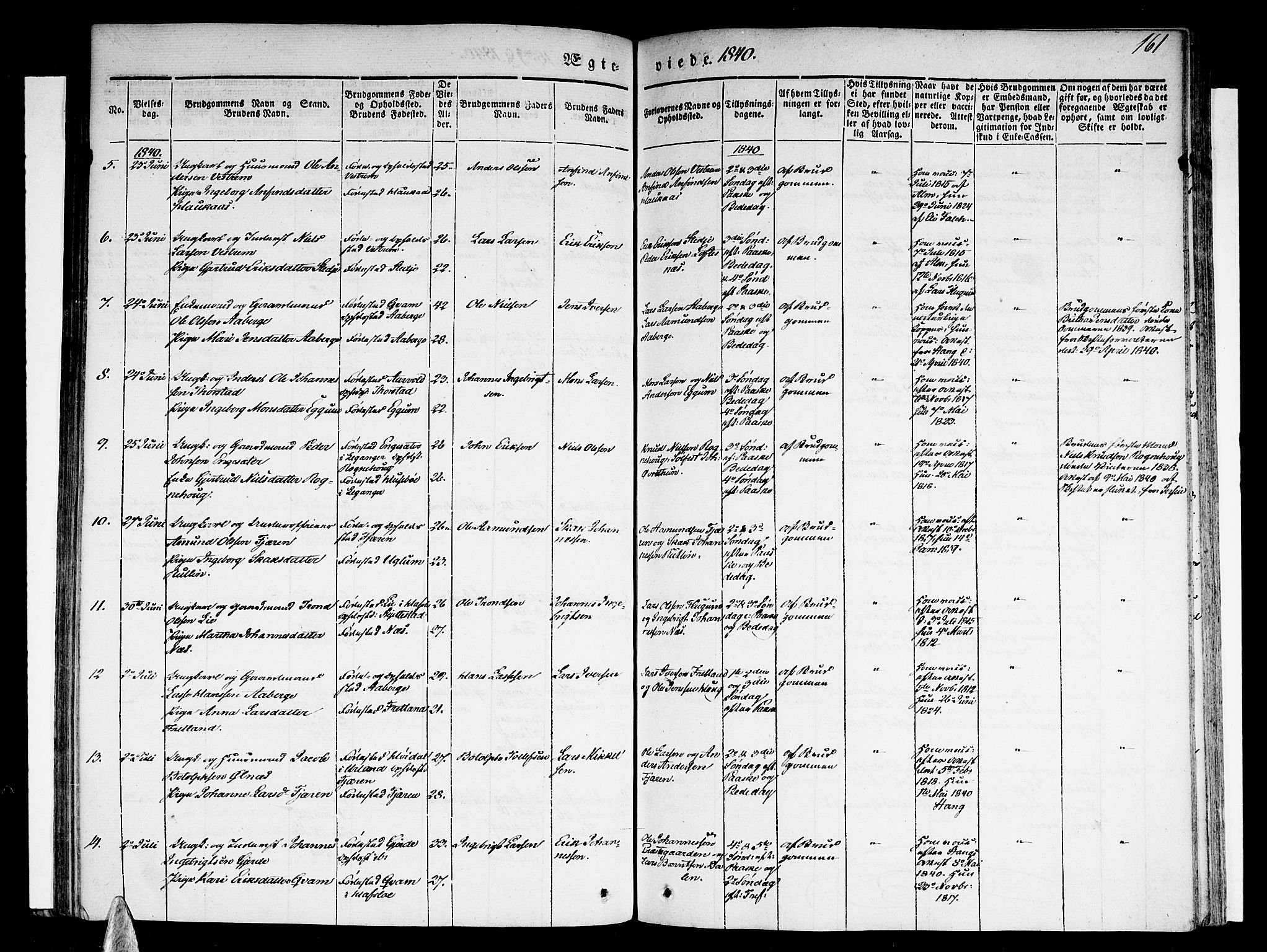 Sogndal sokneprestembete, AV/SAB-A-81301/H/Haa/Haaa/L0011: Parish register (official) no. A 11, 1839-1847, p. 161