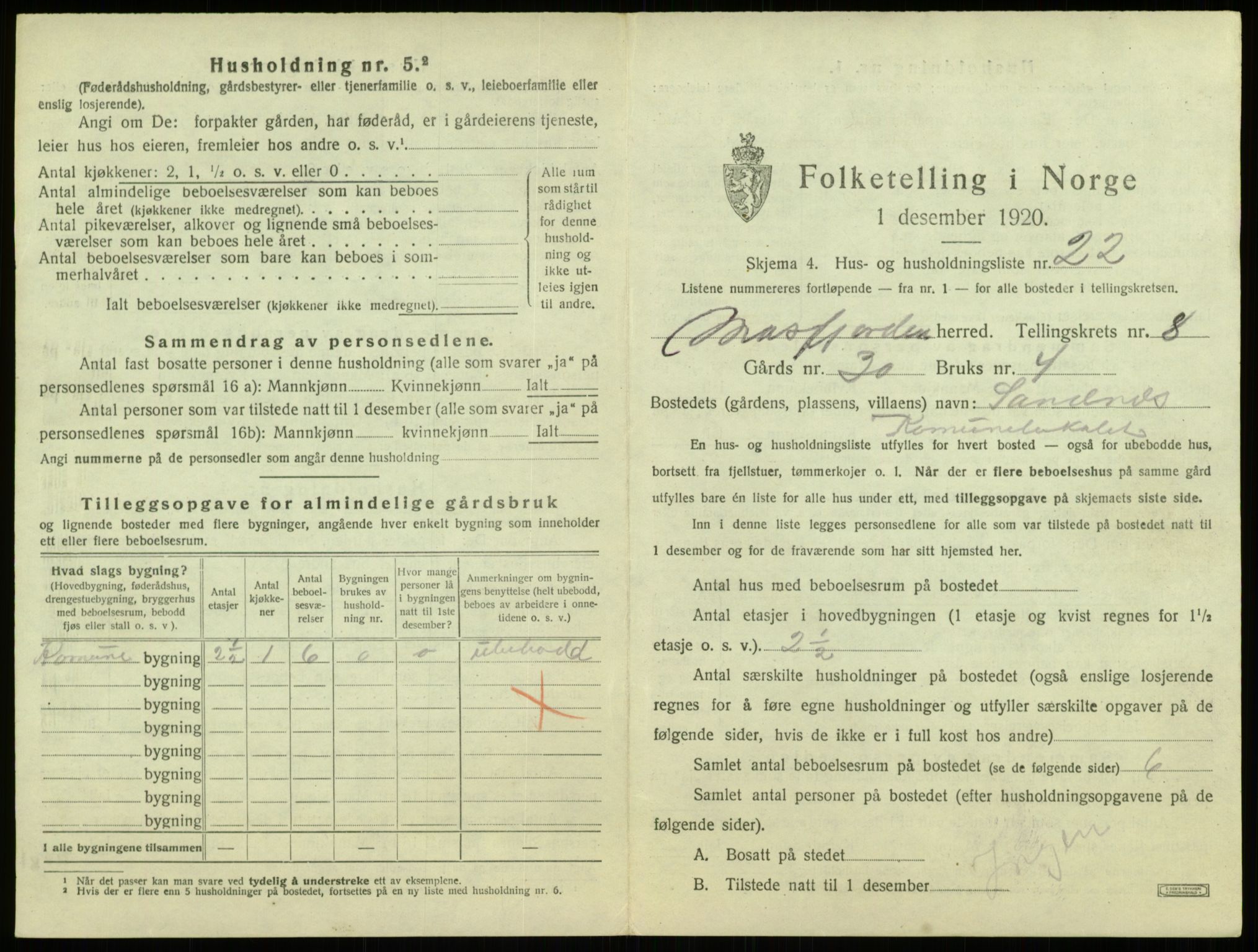 SAB, 1920 census for Masfjorden, 1920, p. 423