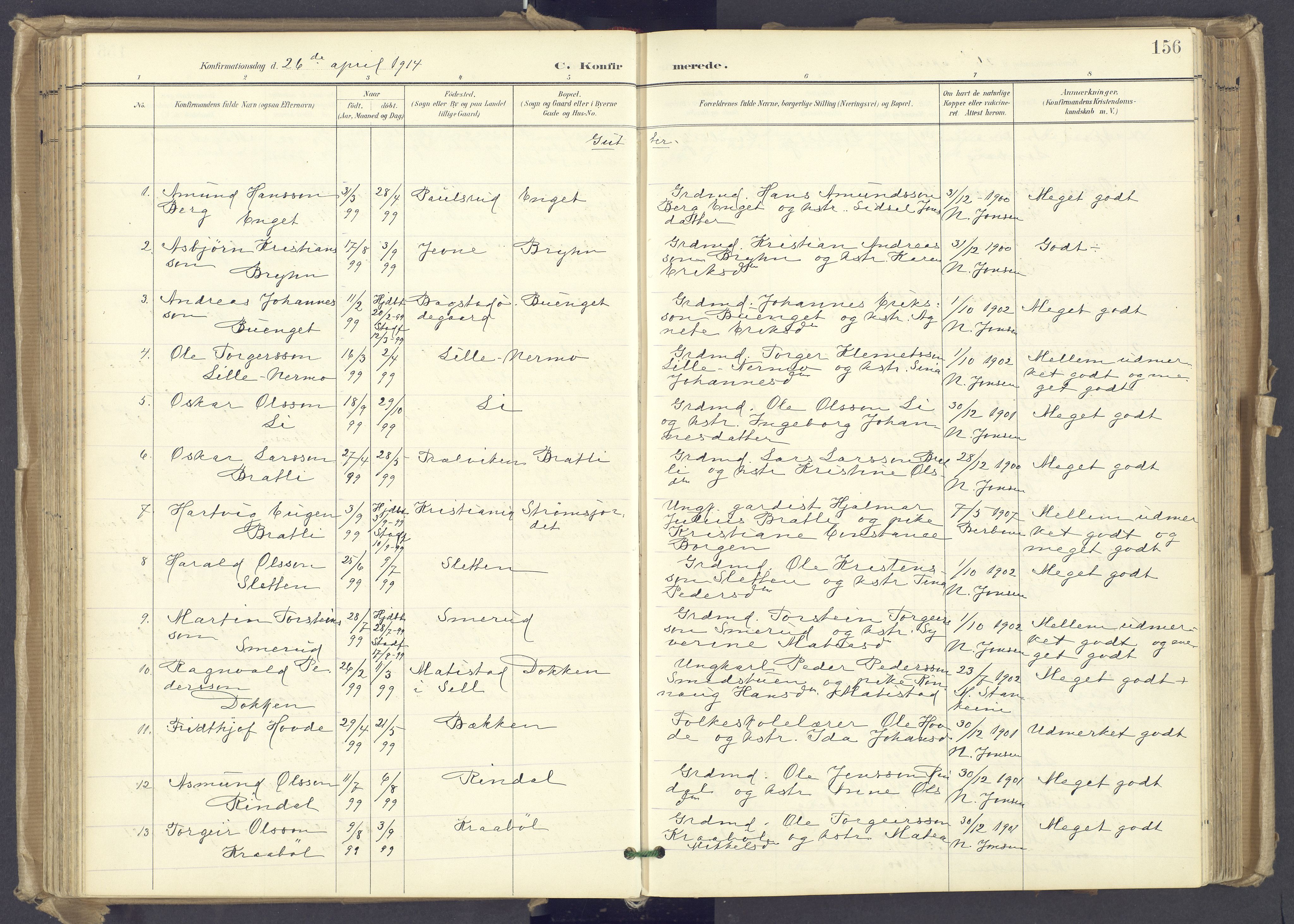 Øyer prestekontor, AV/SAH-PREST-084/H/Ha/Haa/L0012: Parish register (official) no. 12, 1897-1920, p. 156