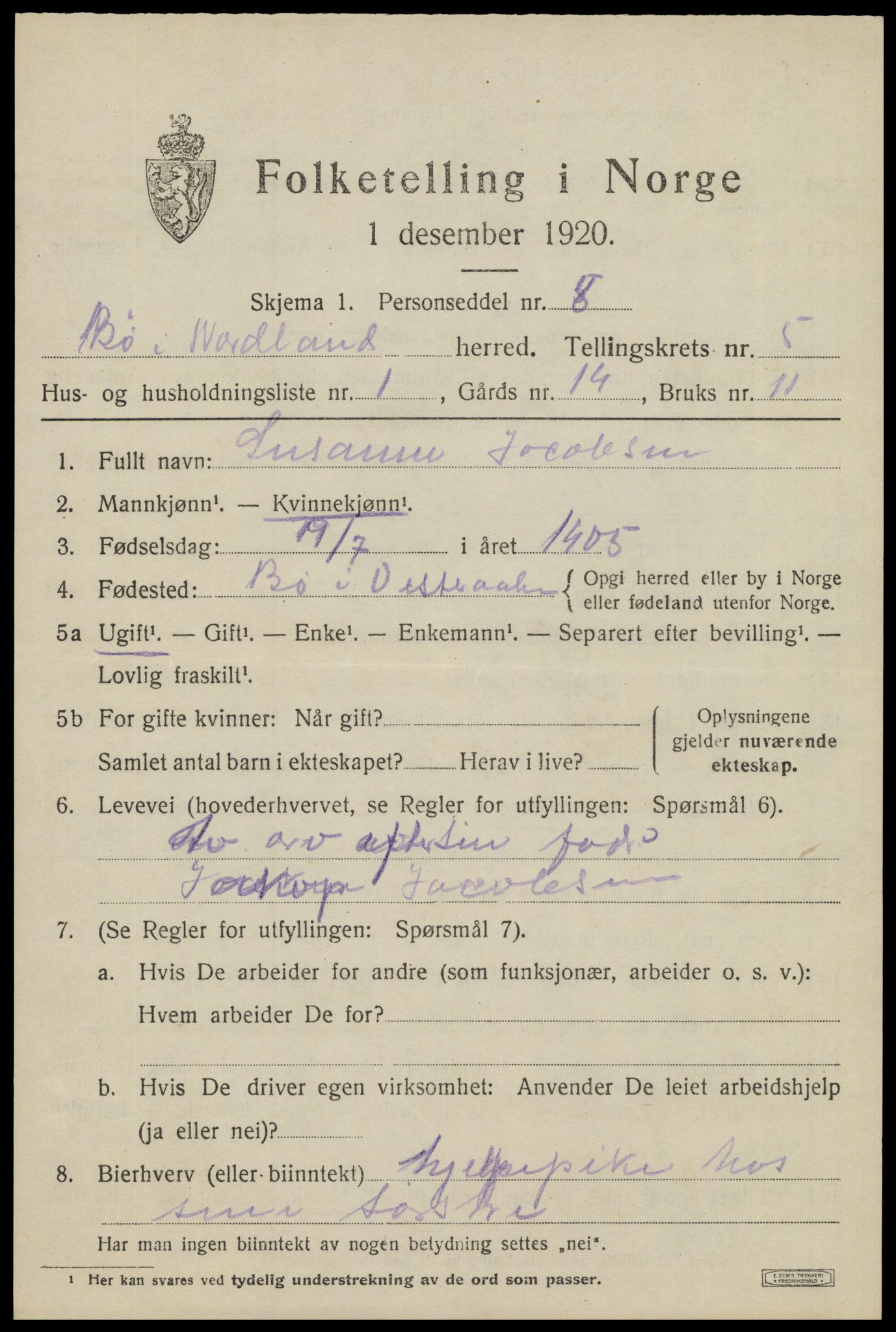 SAT, 1920 census for Bø, 1920, p. 4338