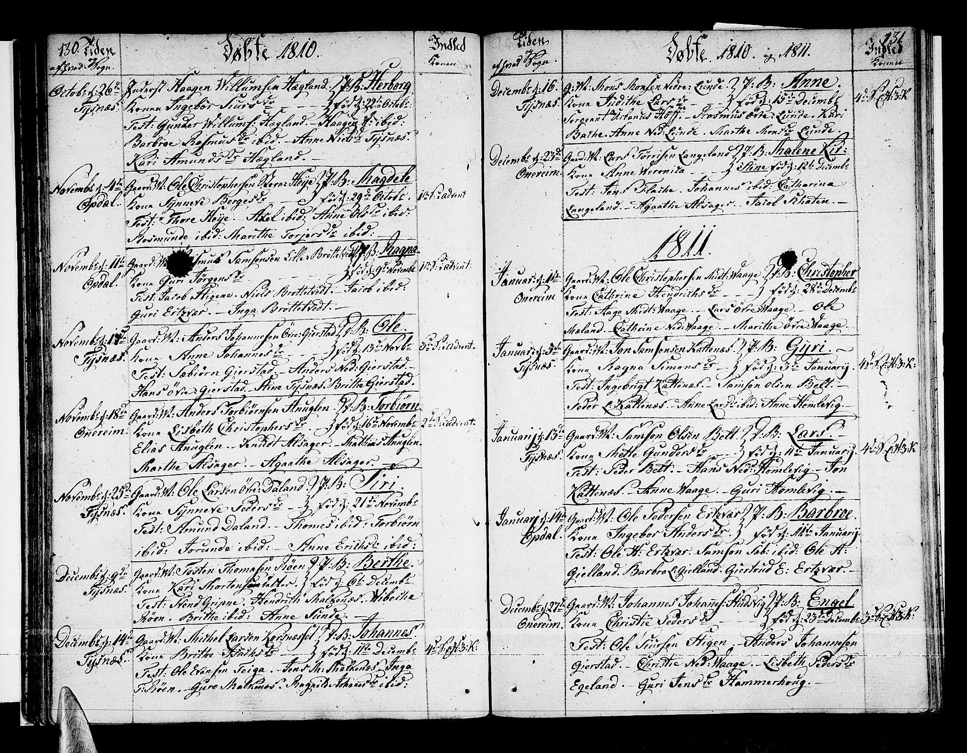 Tysnes sokneprestembete, AV/SAB-A-78601/H/Haa: Parish register (official) no. A 6, 1804-1816, p. 130-131