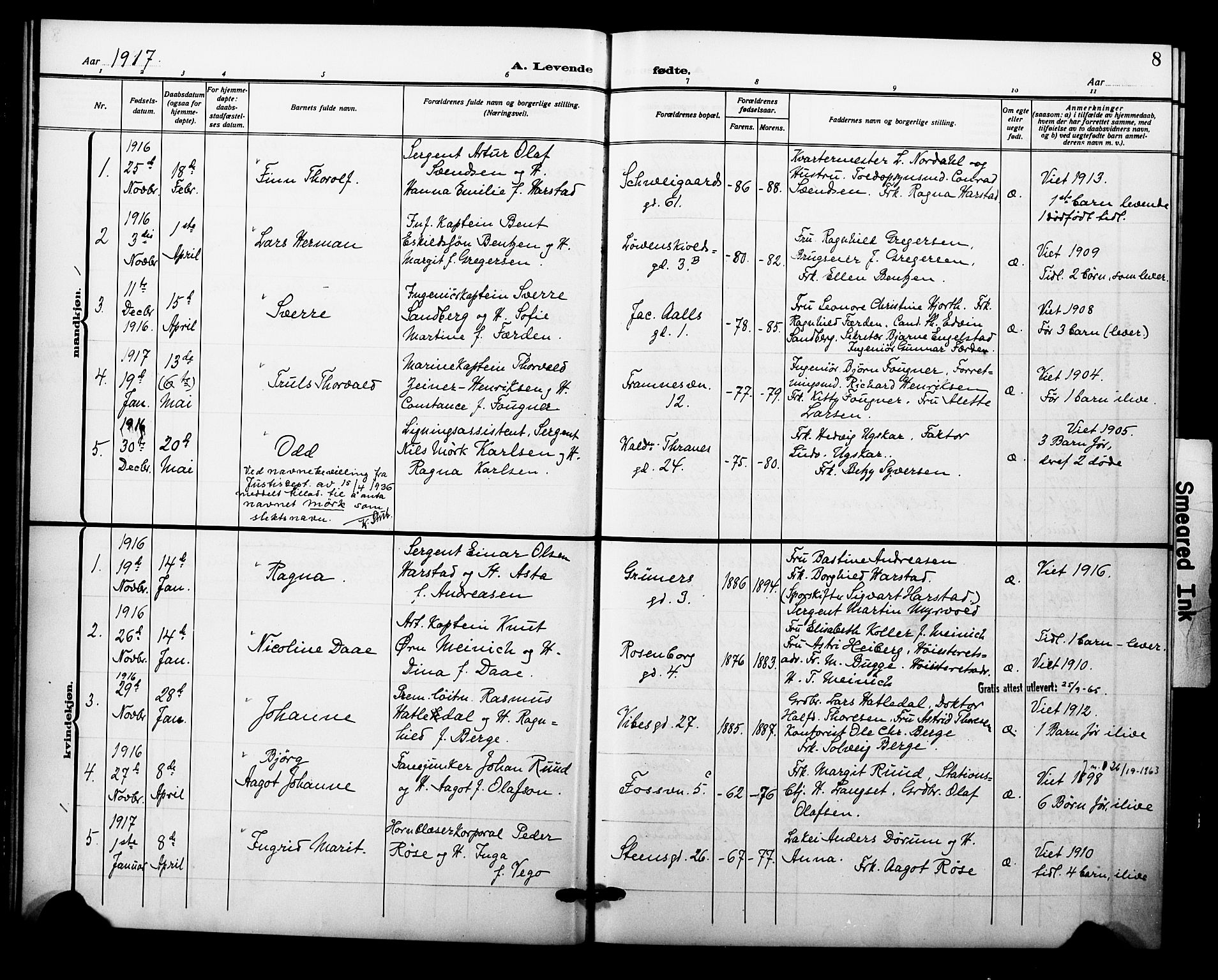 Garnisonsmenigheten Kirkebøker, SAO/A-10846/F/Fa/L0015: Parish register (official) no. 15, 1915-1921, p. 8