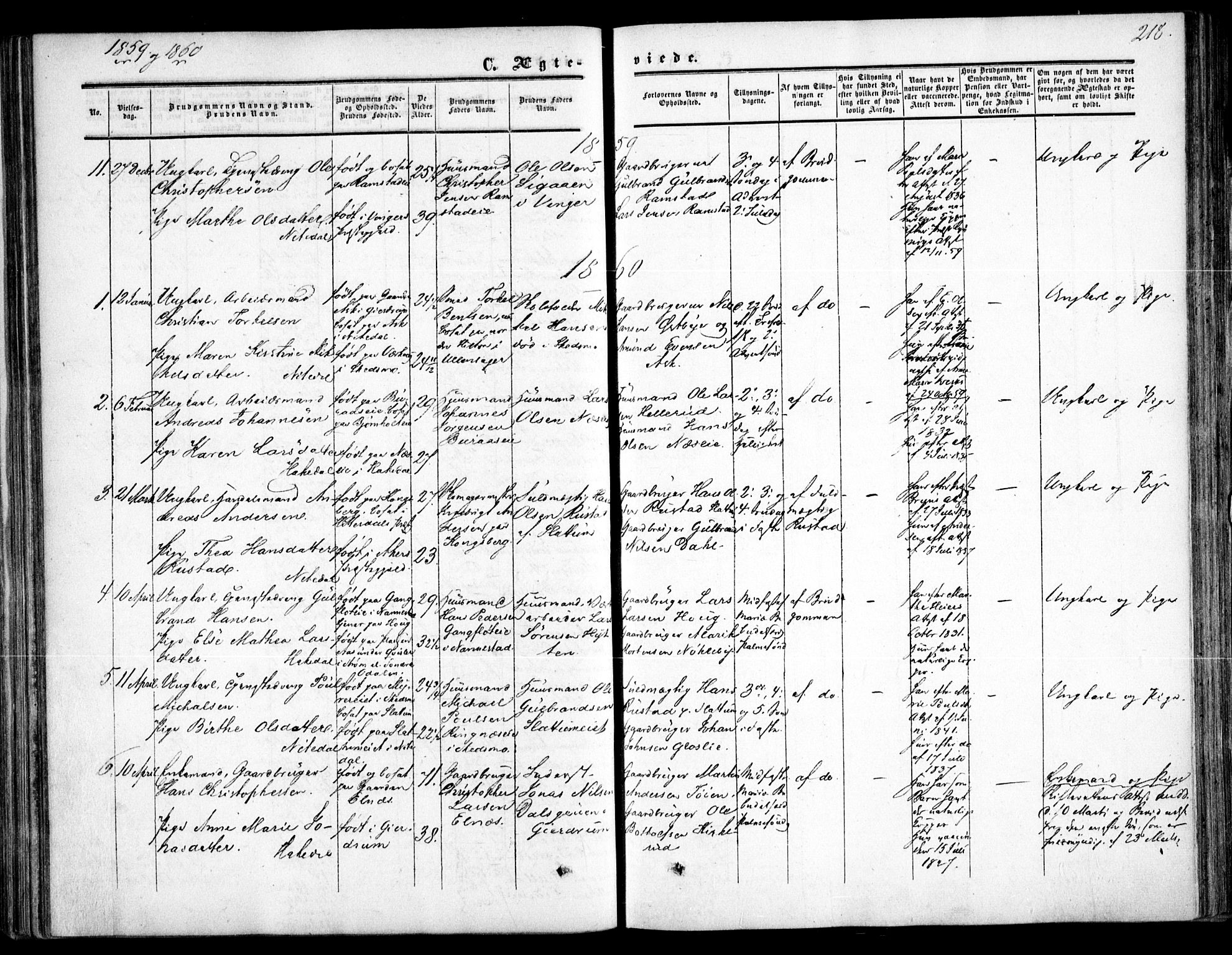 Nittedal prestekontor Kirkebøker, SAO/A-10365a/F/Fa/L0005: Parish register (official) no. I 5, 1850-1862, p. 218
