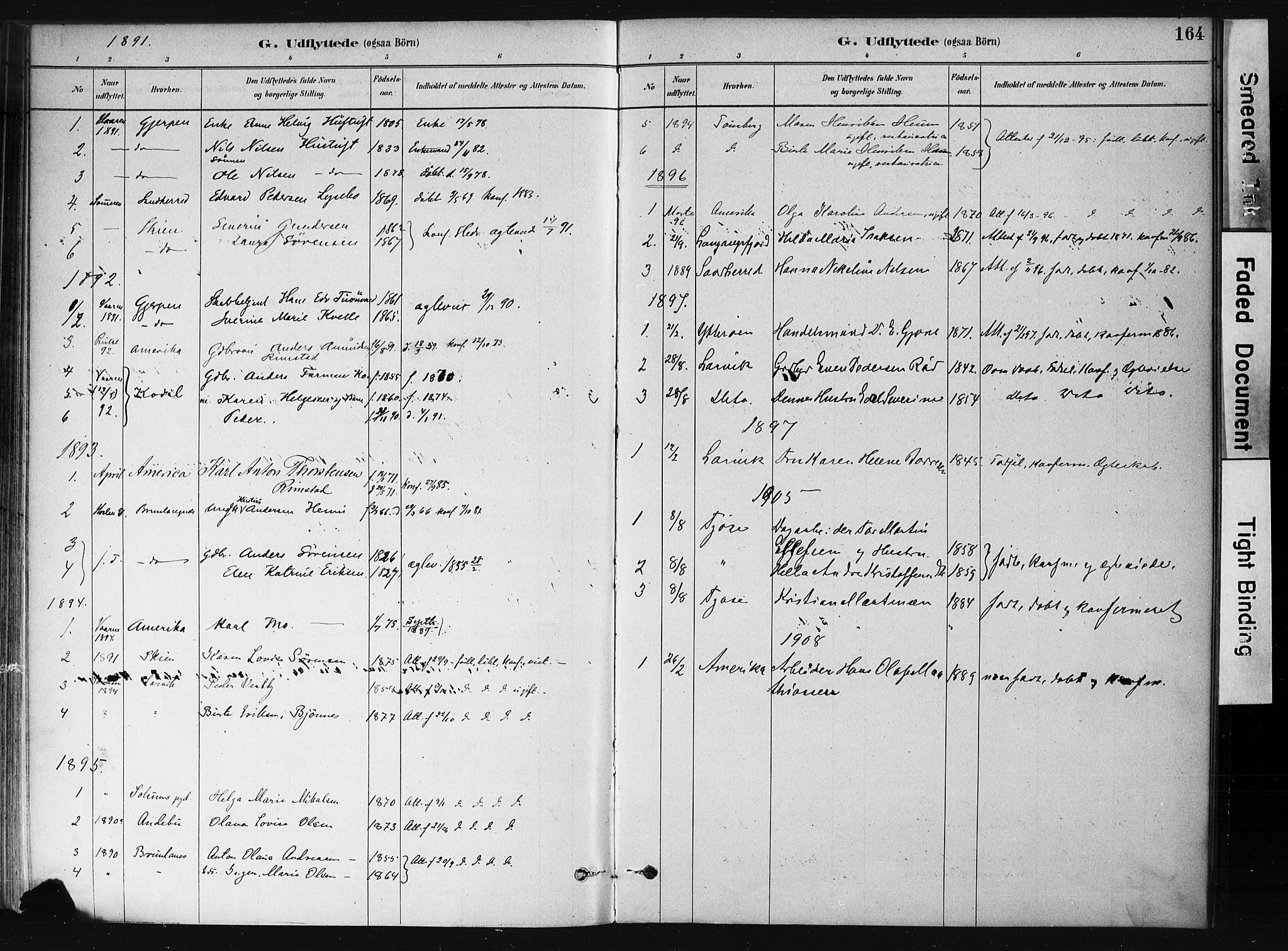 Hedrum kirkebøker, SAKO/A-344/F/Fb/L0001: Parish register (official) no. II 1, 1881-1905, p. 164