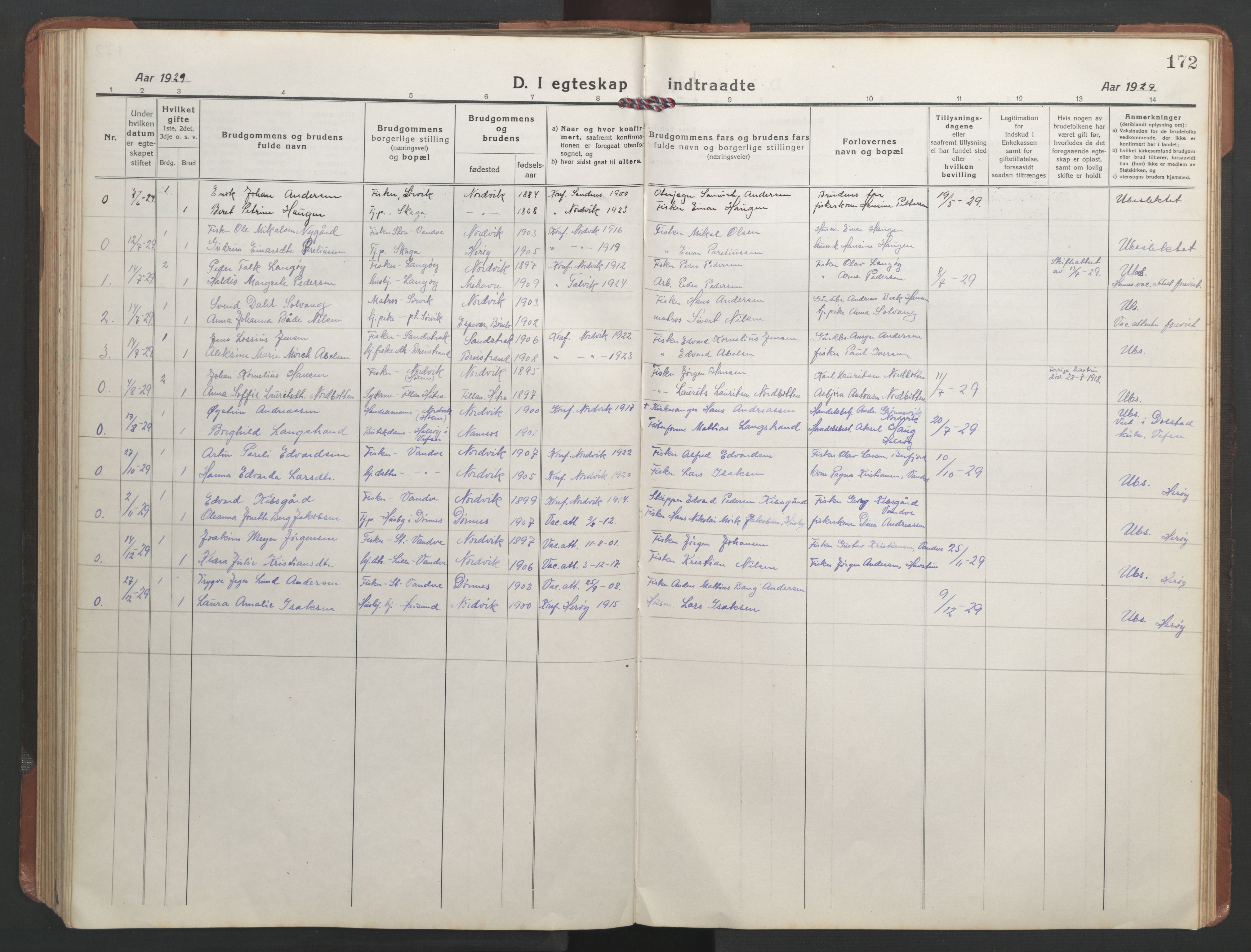 Ministerialprotokoller, klokkerbøker og fødselsregistre - Nordland, SAT/A-1459/836/L0539: Parish register (copy) no. 836C03, 1917-1949, p. 172
