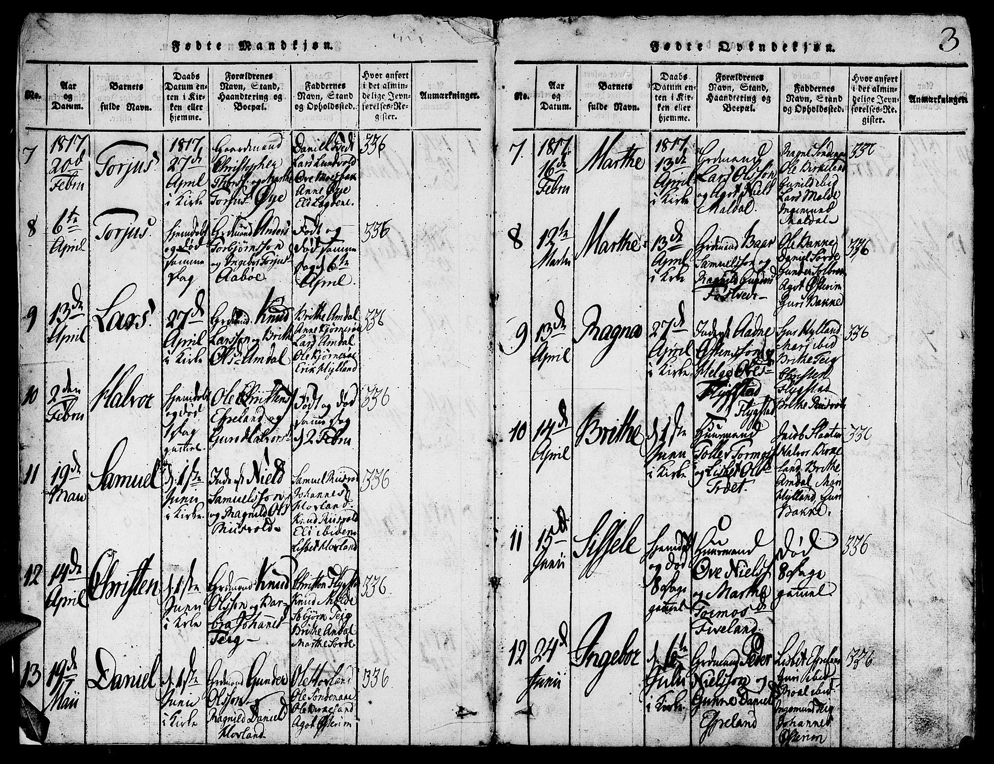 Suldal sokneprestkontor, SAST/A-101845/01/V/L0002: Parish register (copy) no. B 2, 1816-1845, p. 3