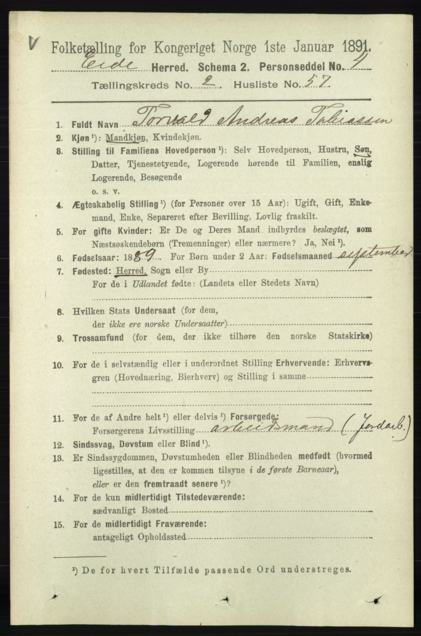 RA, 1891 census for 0925 Eide, 1891, p. 644