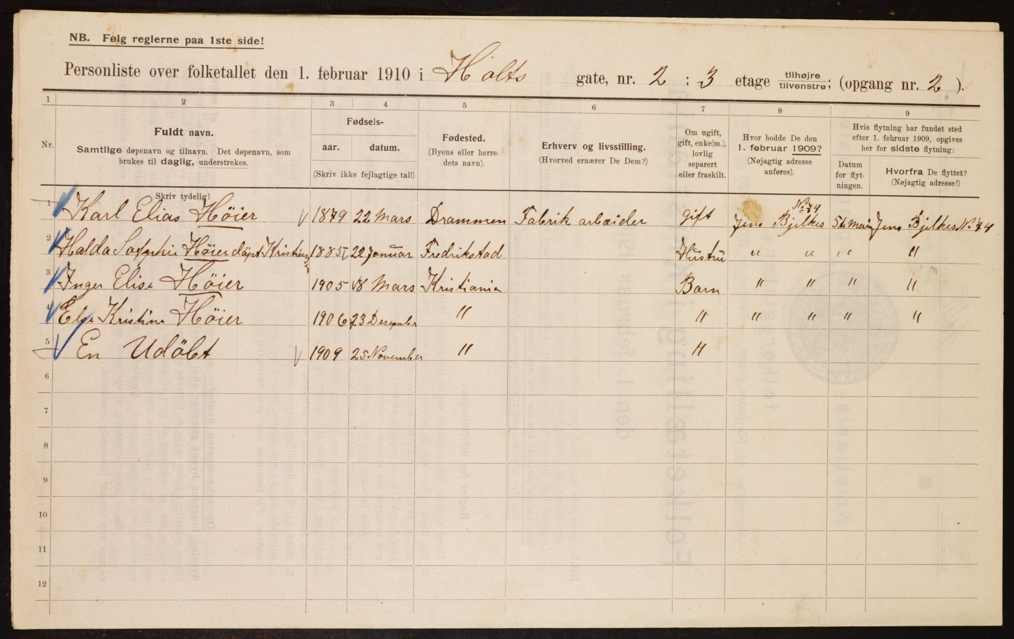 OBA, Municipal Census 1910 for Kristiania, 1910, p. 40120