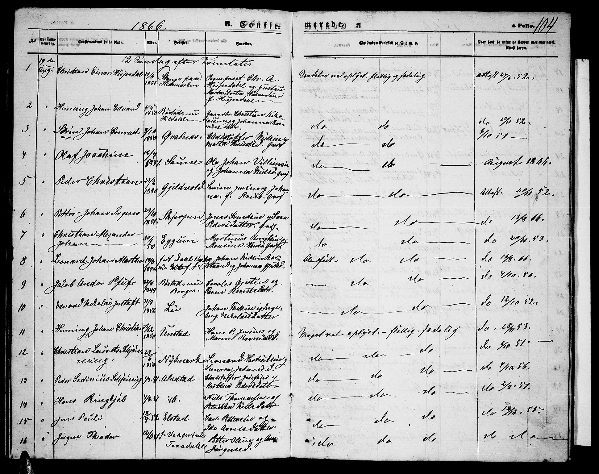 Ministerialprotokoller, klokkerbøker og fødselsregistre - Nordland, AV/SAT-A-1459/880/L1140: Parish register (copy) no. 880C02, 1861-1875, p. 104