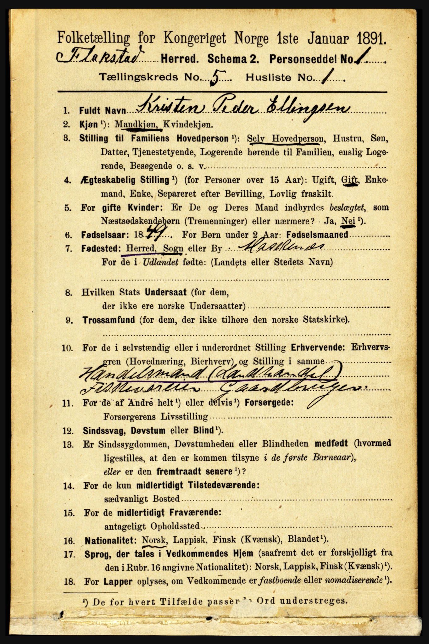 RA, 1891 census for 1859 Flakstad, 1891, p. 2472