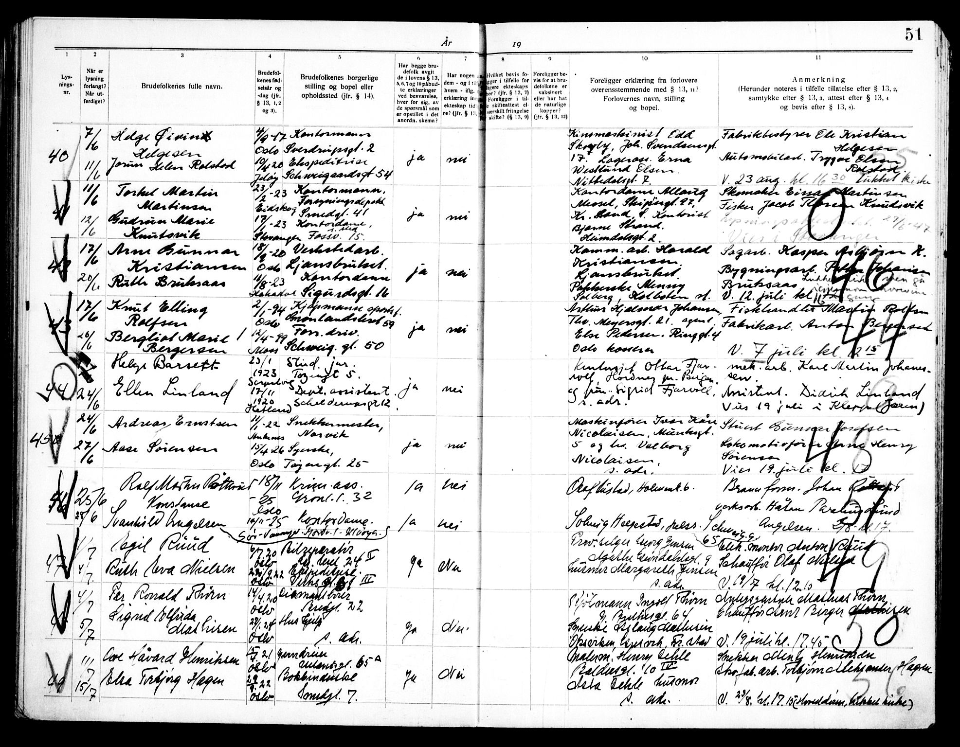 Grønland prestekontor Kirkebøker, SAO/A-10848/H/Ha/L0004: Banns register no. 4, 1939-1951, p. 51