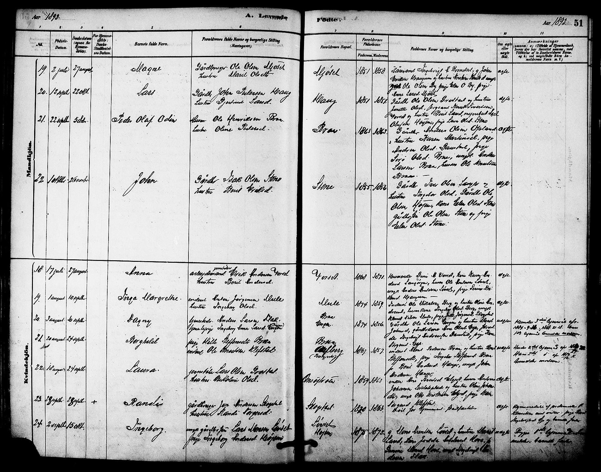 Ministerialprotokoller, klokkerbøker og fødselsregistre - Sør-Trøndelag, SAT/A-1456/612/L0378: Parish register (official) no. 612A10, 1878-1897, p. 51