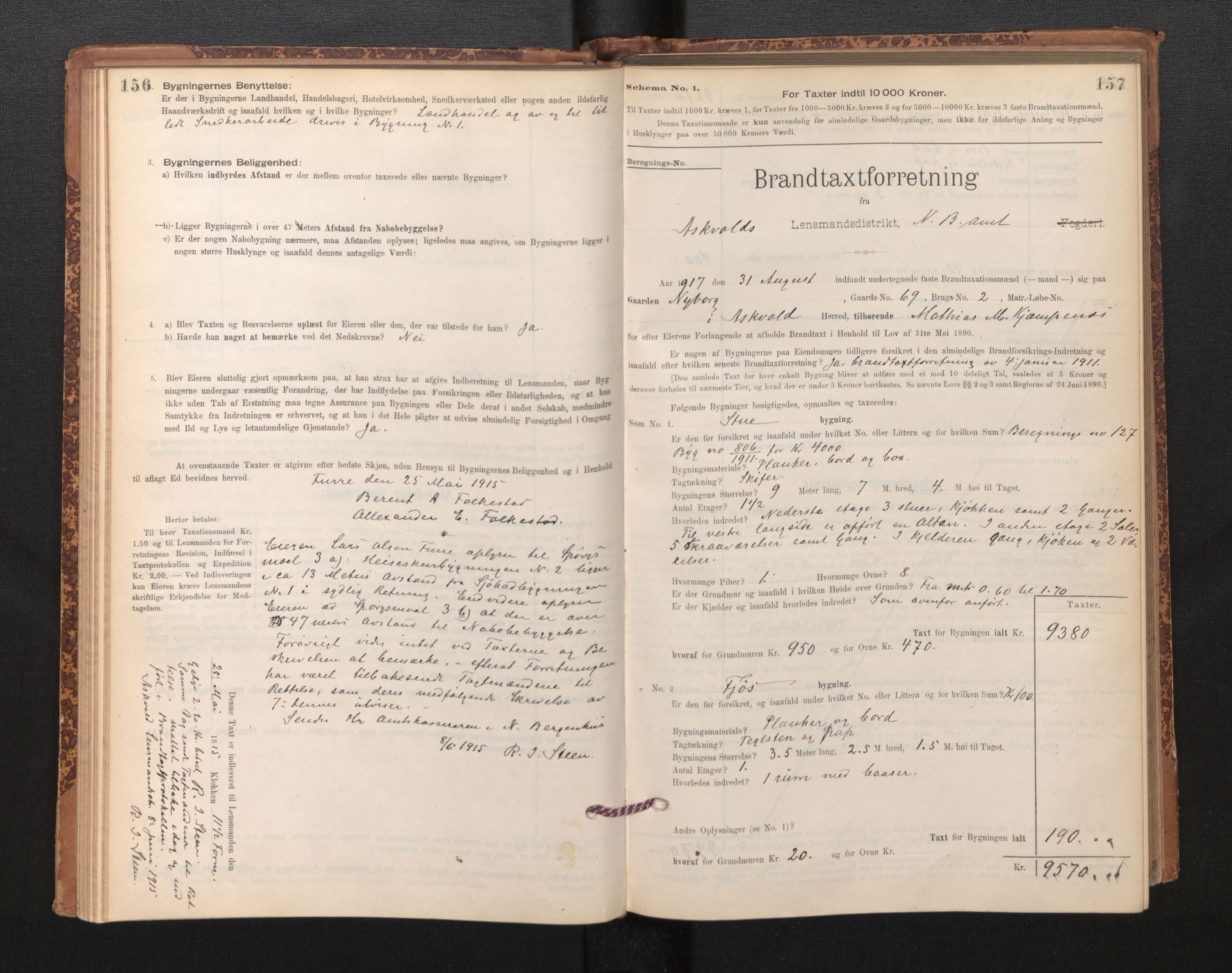 Lensmannen i Askvoll, SAB/A-26301/0012/L0004: Branntakstprotokoll, skjematakst og liste over branntakstmenn, 1895-1932, p. 156-157