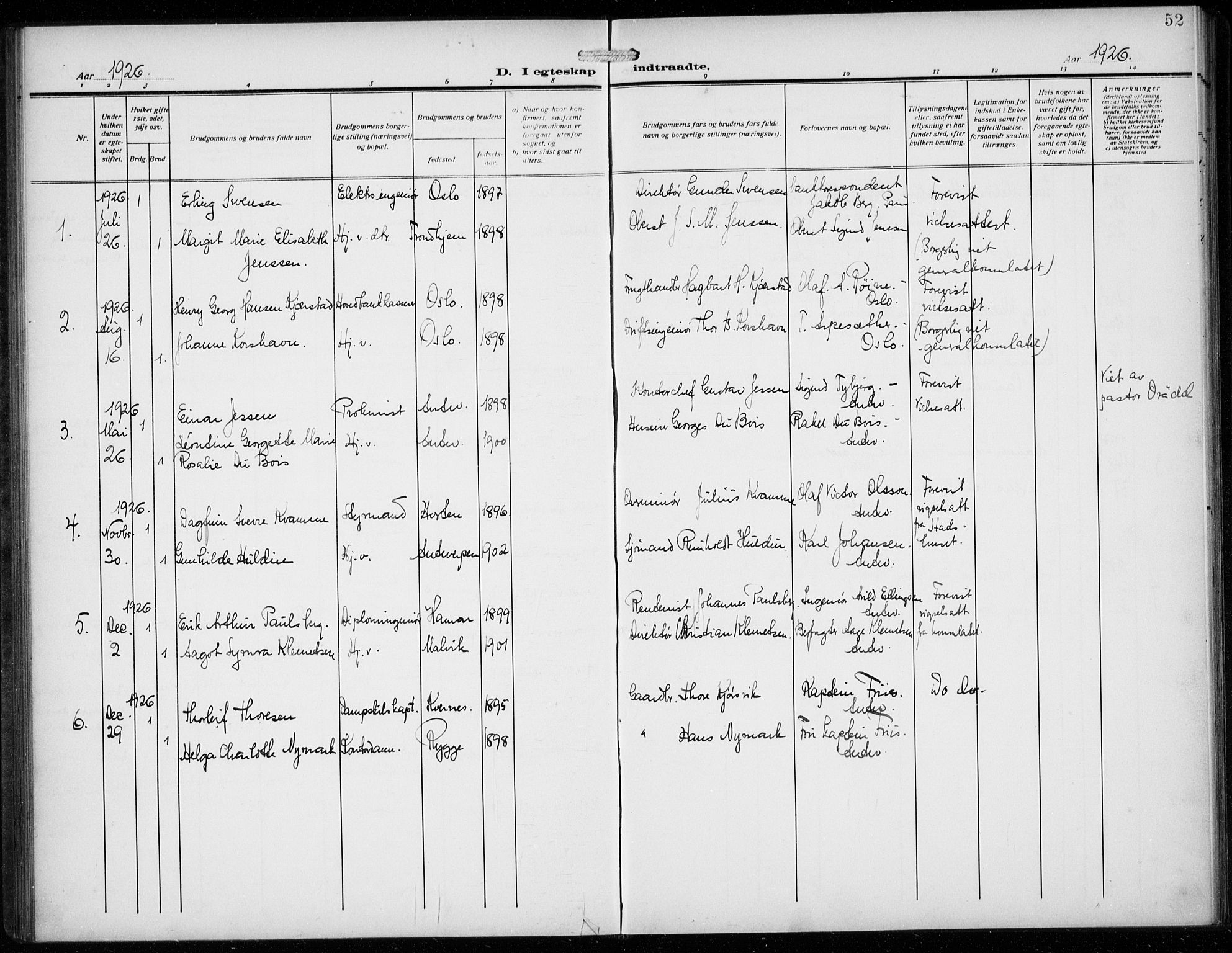 Den norske sjømannsmisjon i utlandet/Antwerpen, SAB/SAB/PA-0105/H/Ha/L0003: Parish register (official) no. A 3, 1914-1930, p. 52