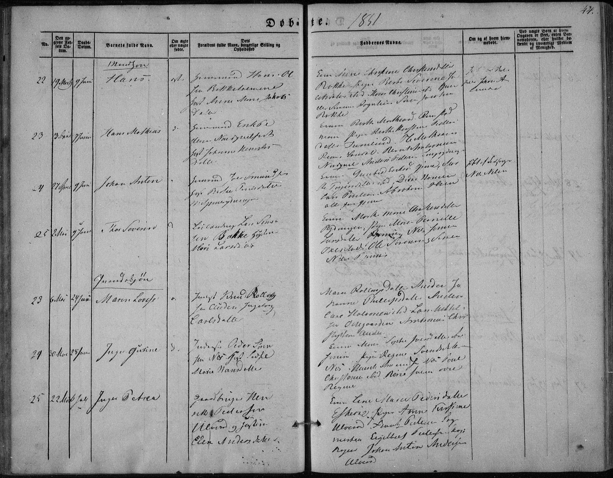 Hedrum kirkebøker, SAKO/A-344/F/Fa/L0006: Parish register (official) no. I 6, 1849-1857, p. 44
