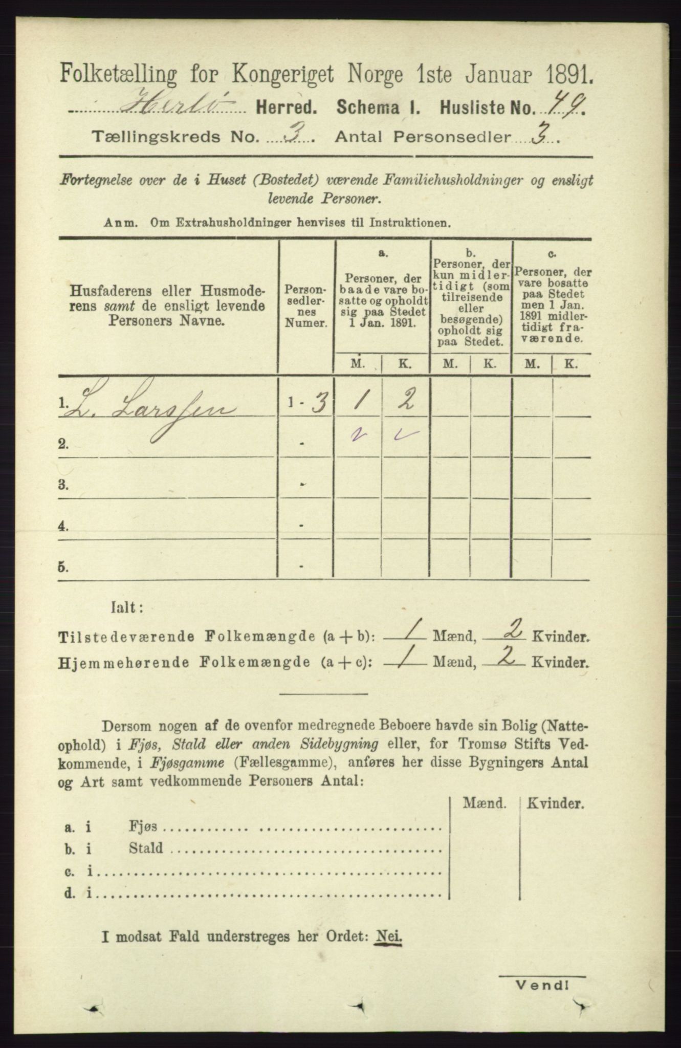 RA, 1891 census for 1258 Herdla, 1891, p. 1067