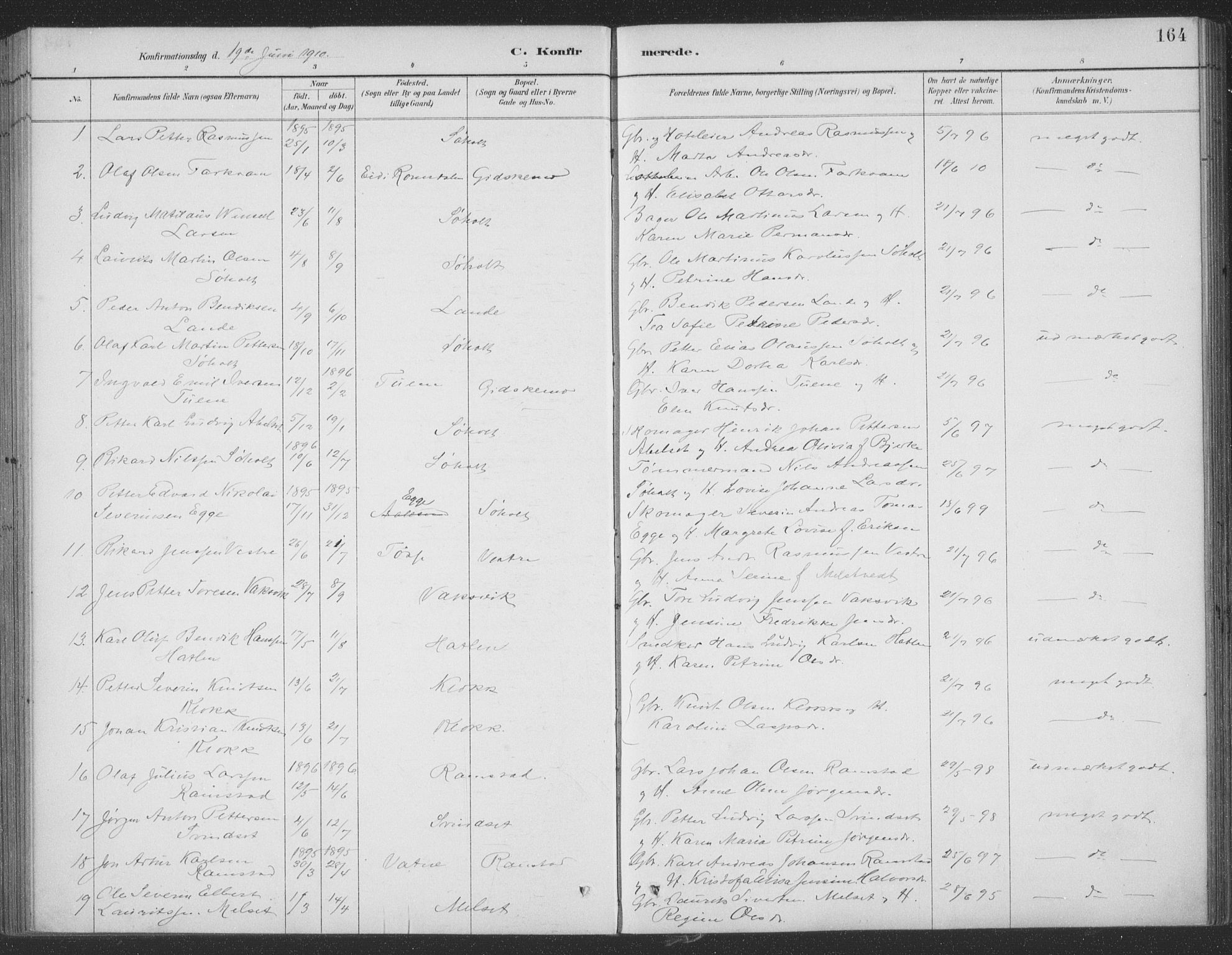 Ministerialprotokoller, klokkerbøker og fødselsregistre - Møre og Romsdal, SAT/A-1454/522/L0316: Parish register (official) no. 522A11, 1890-1911, p. 164