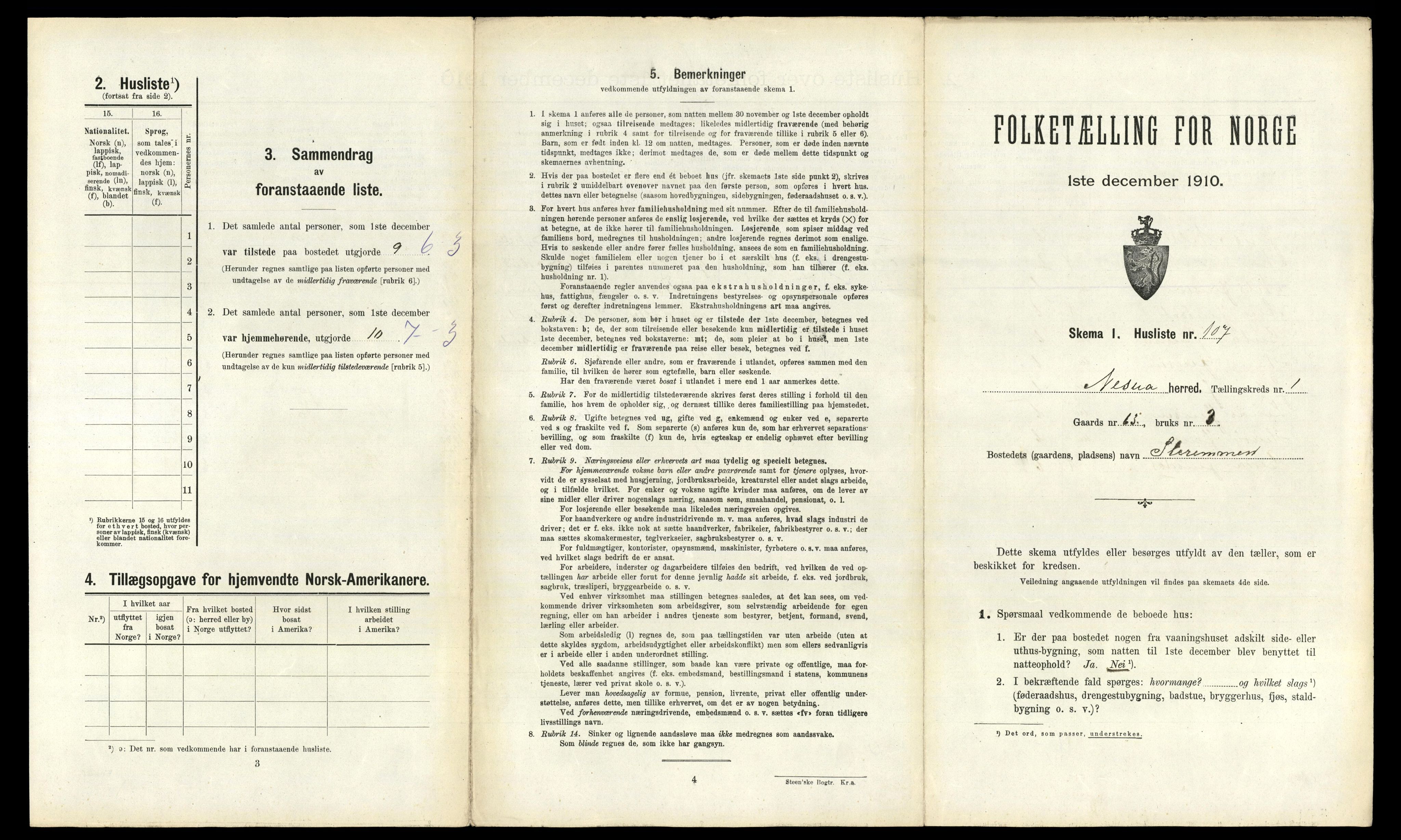 RA, 1910 census for Nesna, 1910, p. 260